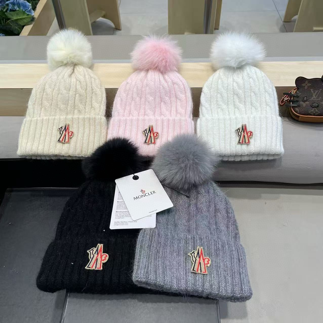 moncler秋冬韩版百搭兔毛针织帽保暖小头围麻花日系休闲纯色复古毛线帽潮