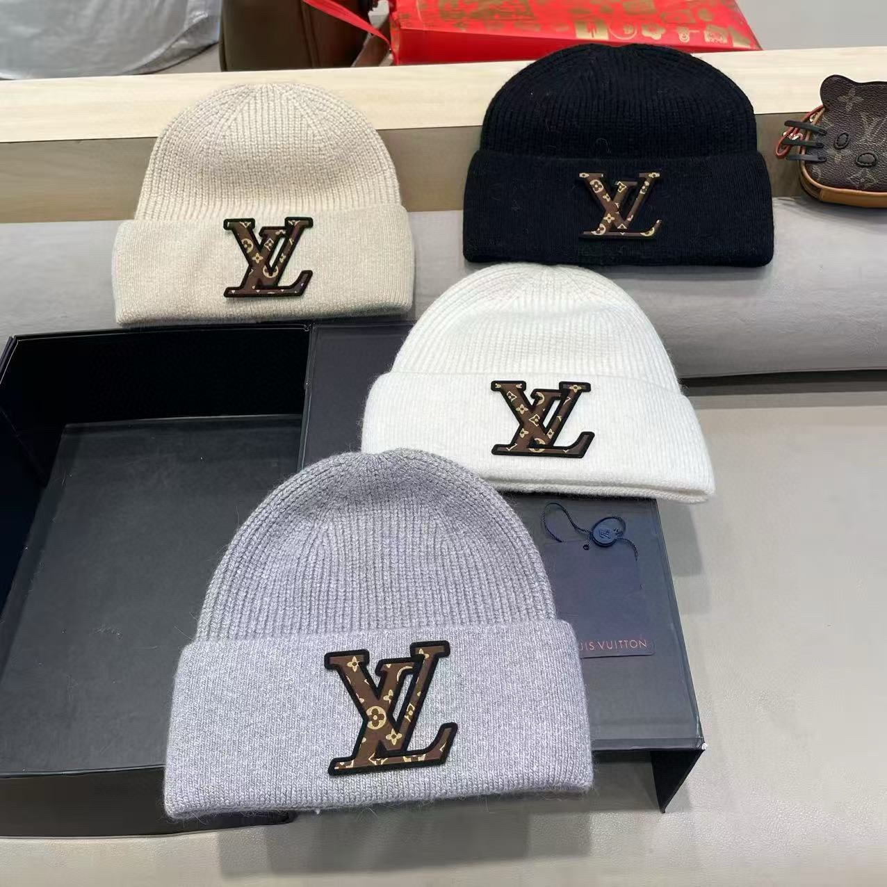 lv路易威登高品100绵羊毛针织帽子情侣百搭秋冬纯羊毛双层保暖毛线帽