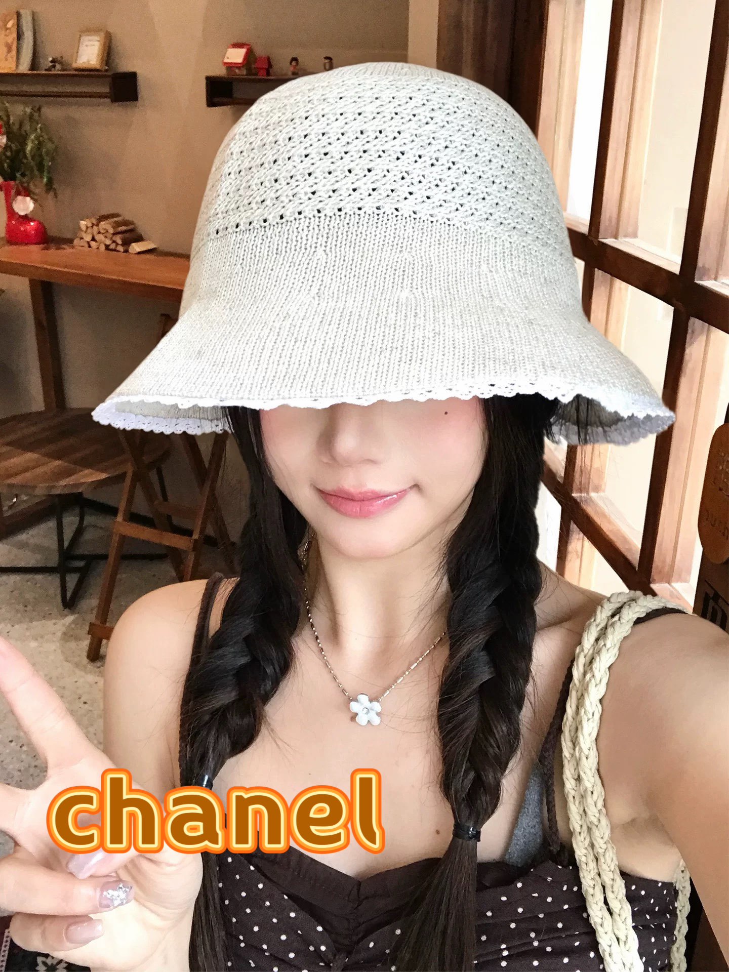 chanel香奈儿 清新甜美蕾丝边渔夫帽女26春夏新款透气遮阳帽百搭显脸小盆帽