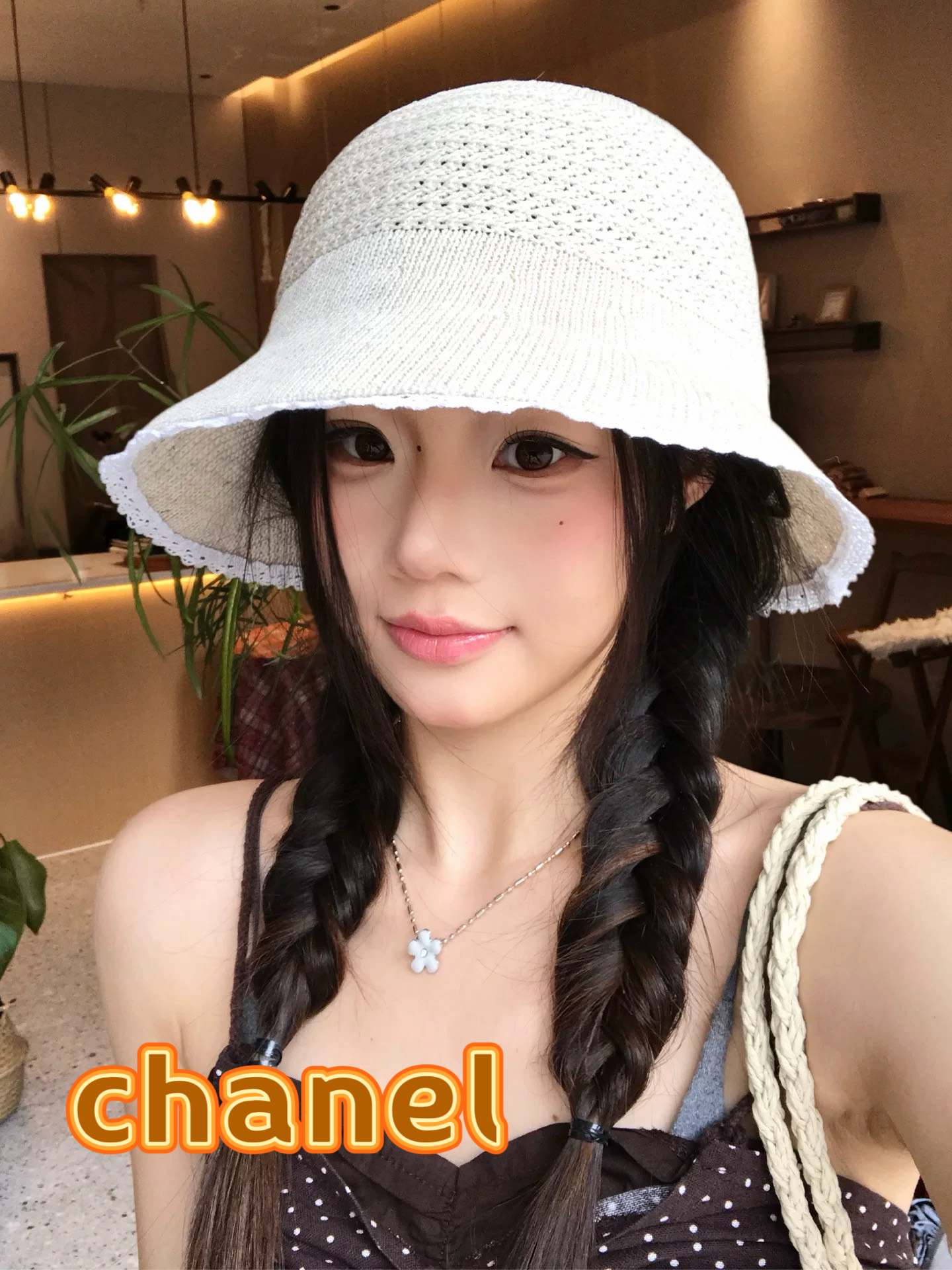 chanel香奈儿 清新甜美蕾丝边渔夫帽女26春夏新款透气遮阳帽百搭显脸小盆帽