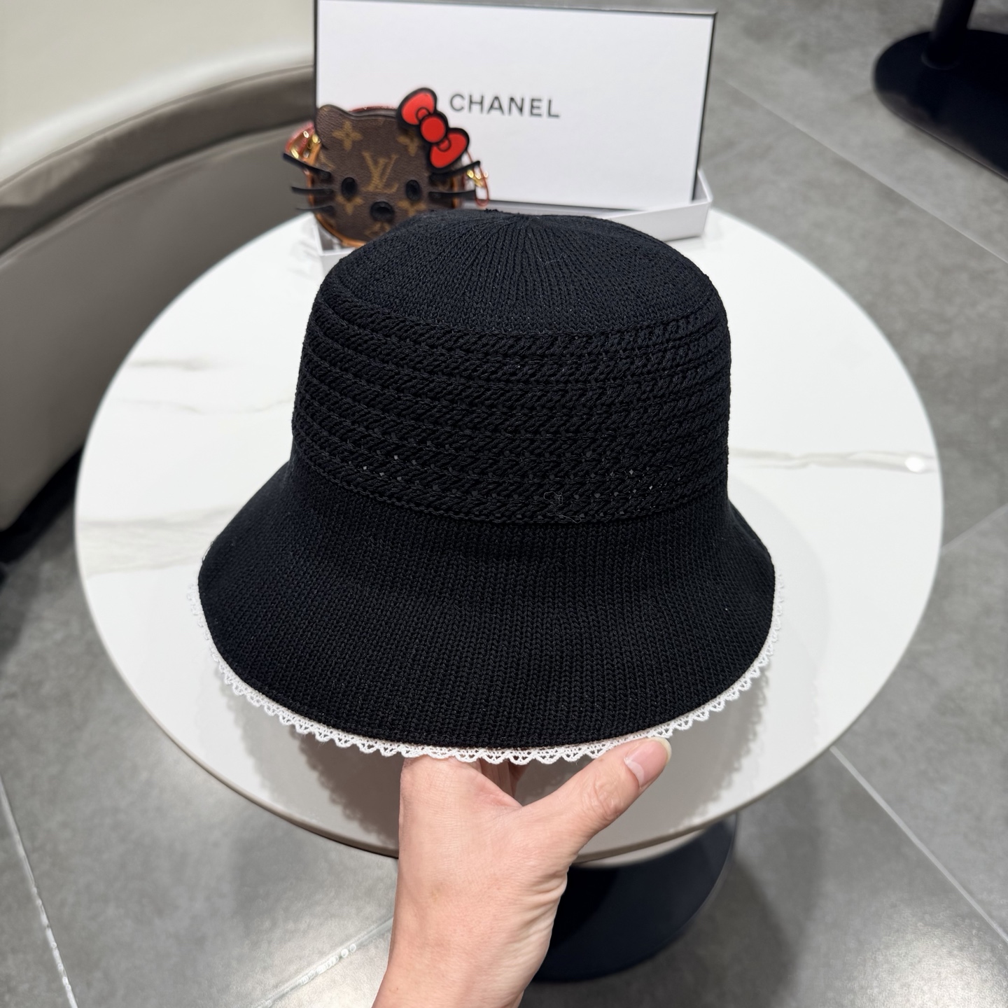 chanel香奈儿 清新甜美蕾丝边渔夫帽女26春夏新款透气遮阳帽百搭显脸小盆帽