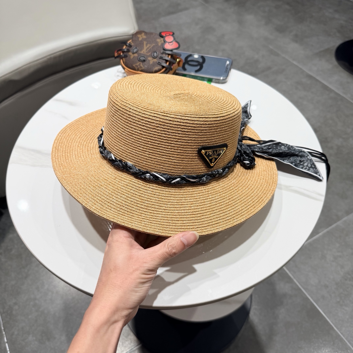 普拉达新款平顶礼帽，草帽，头围57cm