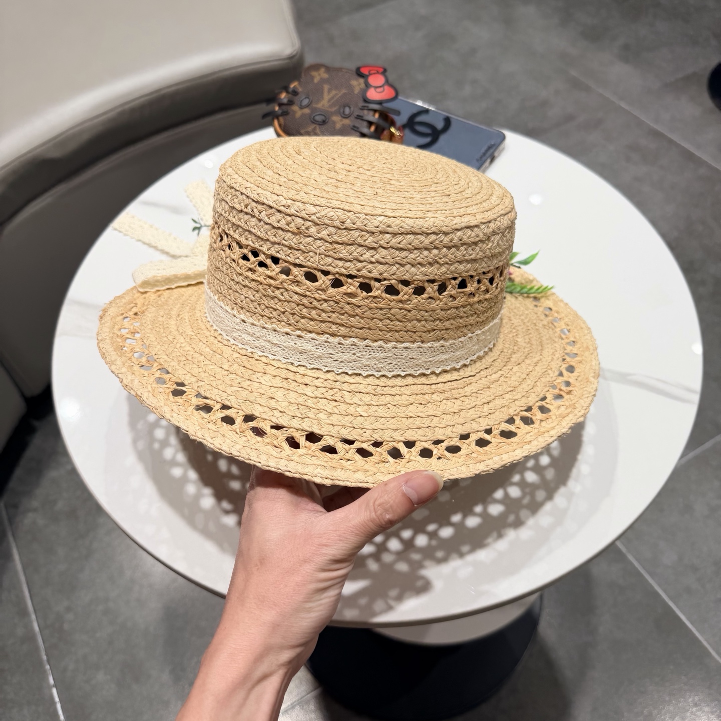 Chanel香奈儿法式立体花朵镂空编织草帽女春夏季海边度假风防晒遮阳帽子