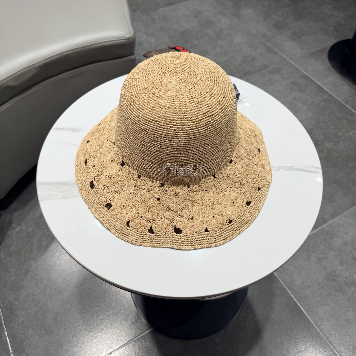 缪缪muumiu手工钩针拉菲草可折叠镂空花朵遮阳帽女夏季大帽檐防晒沙滩帽草帽