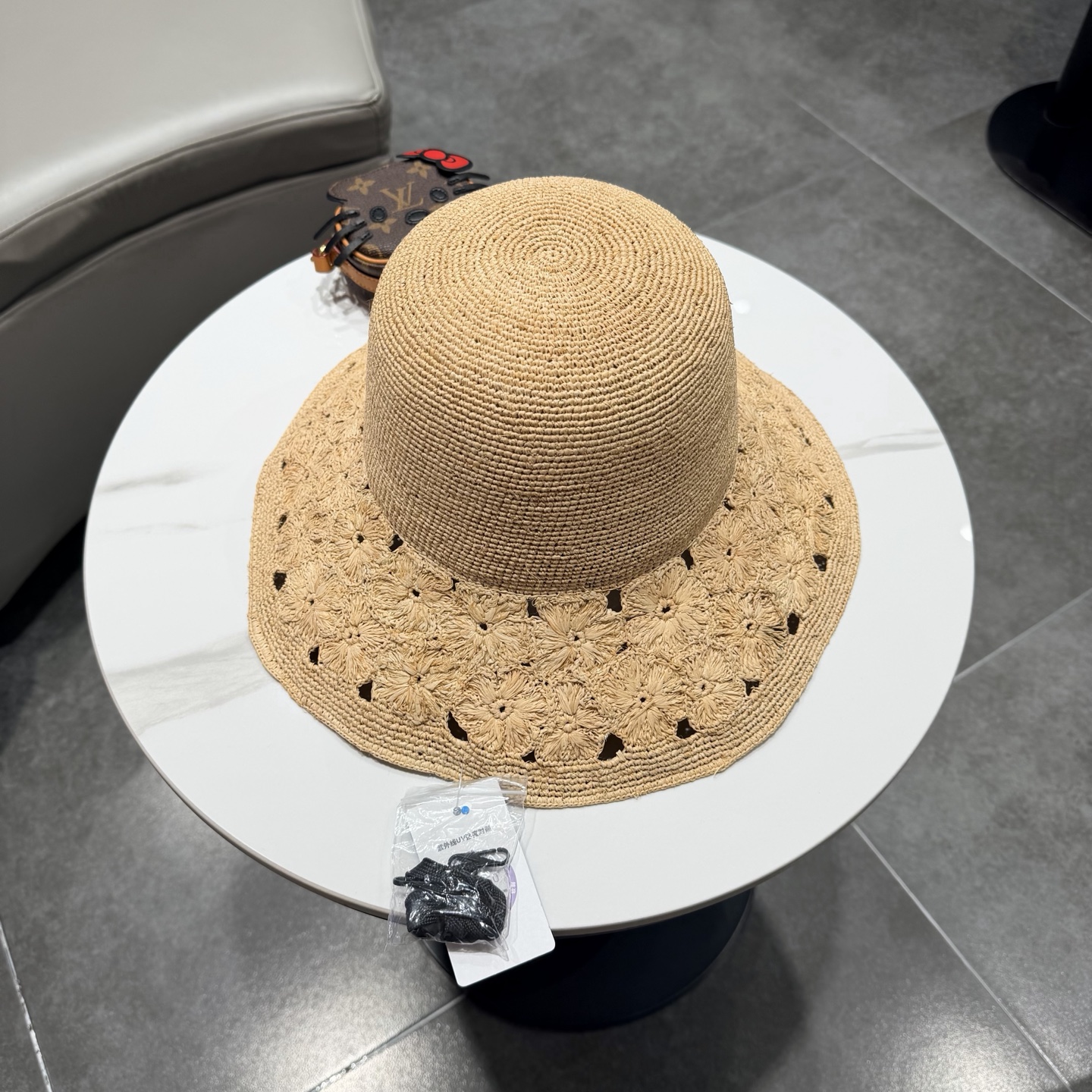 缪缪muumiu手工钩针拉菲草可折叠镂空花朵遮阳帽女夏季大帽檐防晒沙滩帽草帽