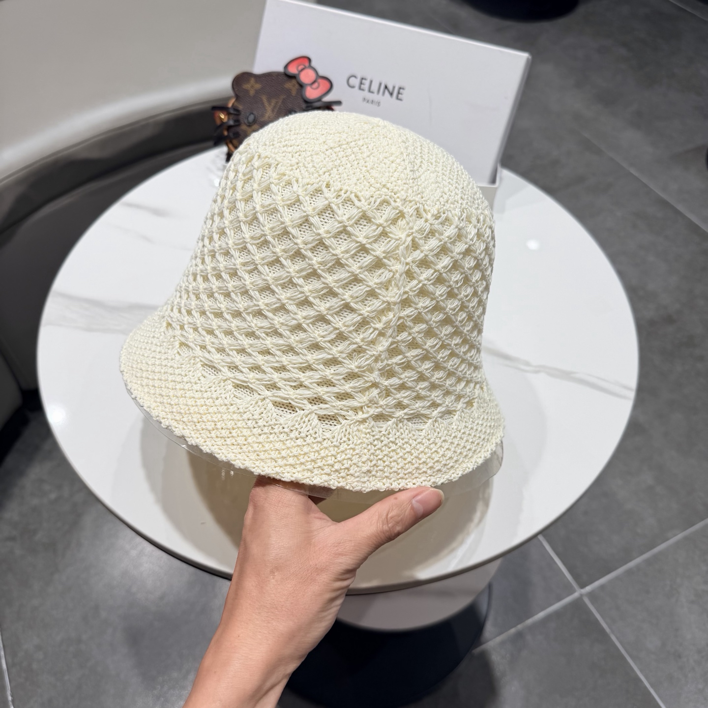 赛琳celine春夏时尚双面戴镂空透气针织渔夫帽韩版街拍经典小众高质感水桶帽