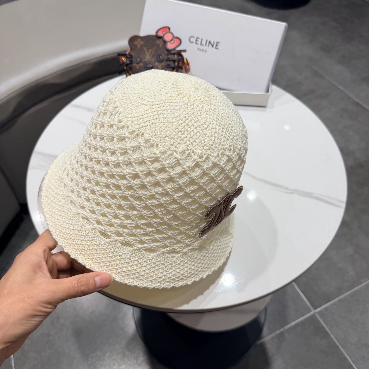 赛琳celine春夏时尚双面戴镂空透气针织渔夫帽韩版街拍经典小众高质感水桶帽