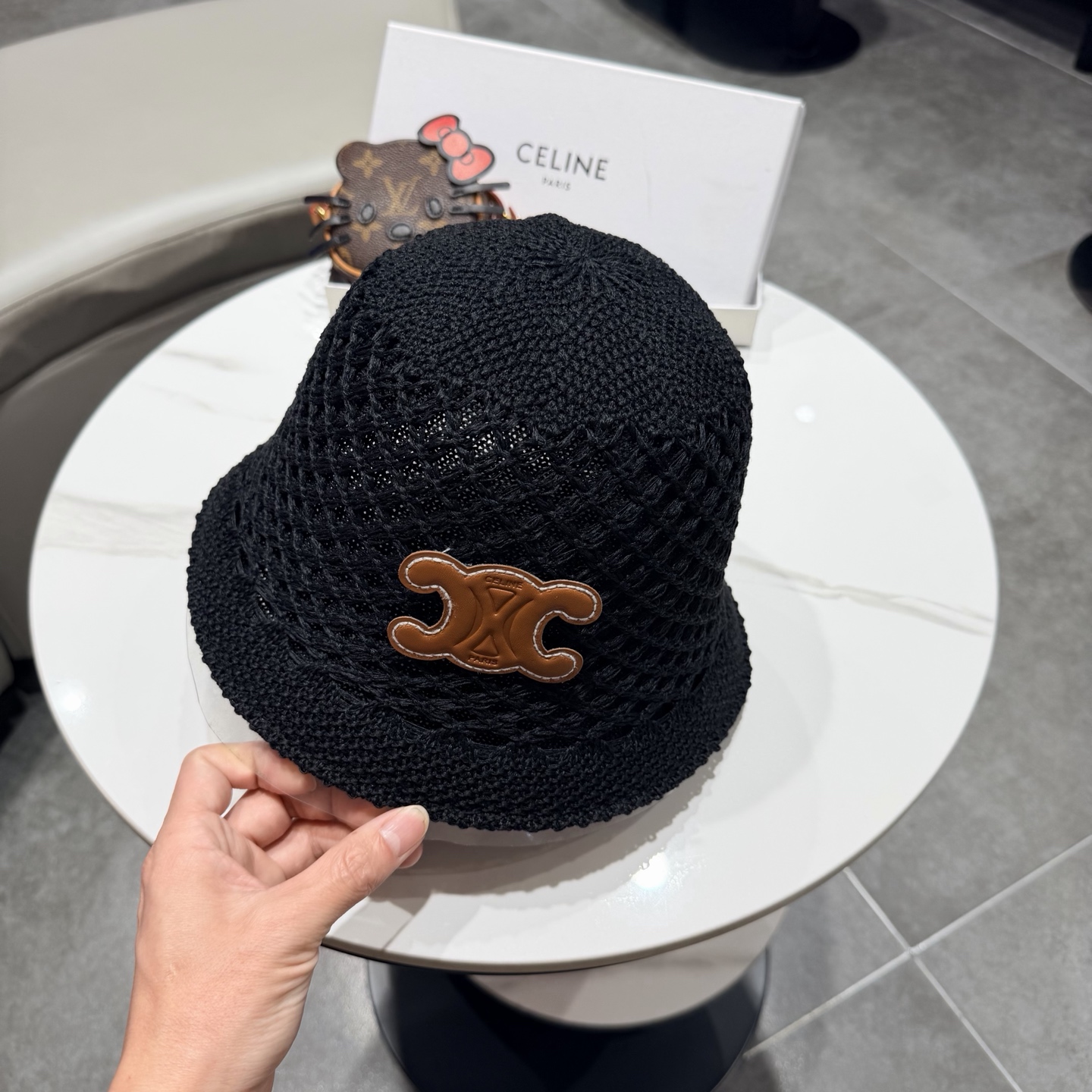 赛琳celine春夏时尚双面戴镂空透气针织渔夫帽韩版街拍经典小众高质感水桶帽