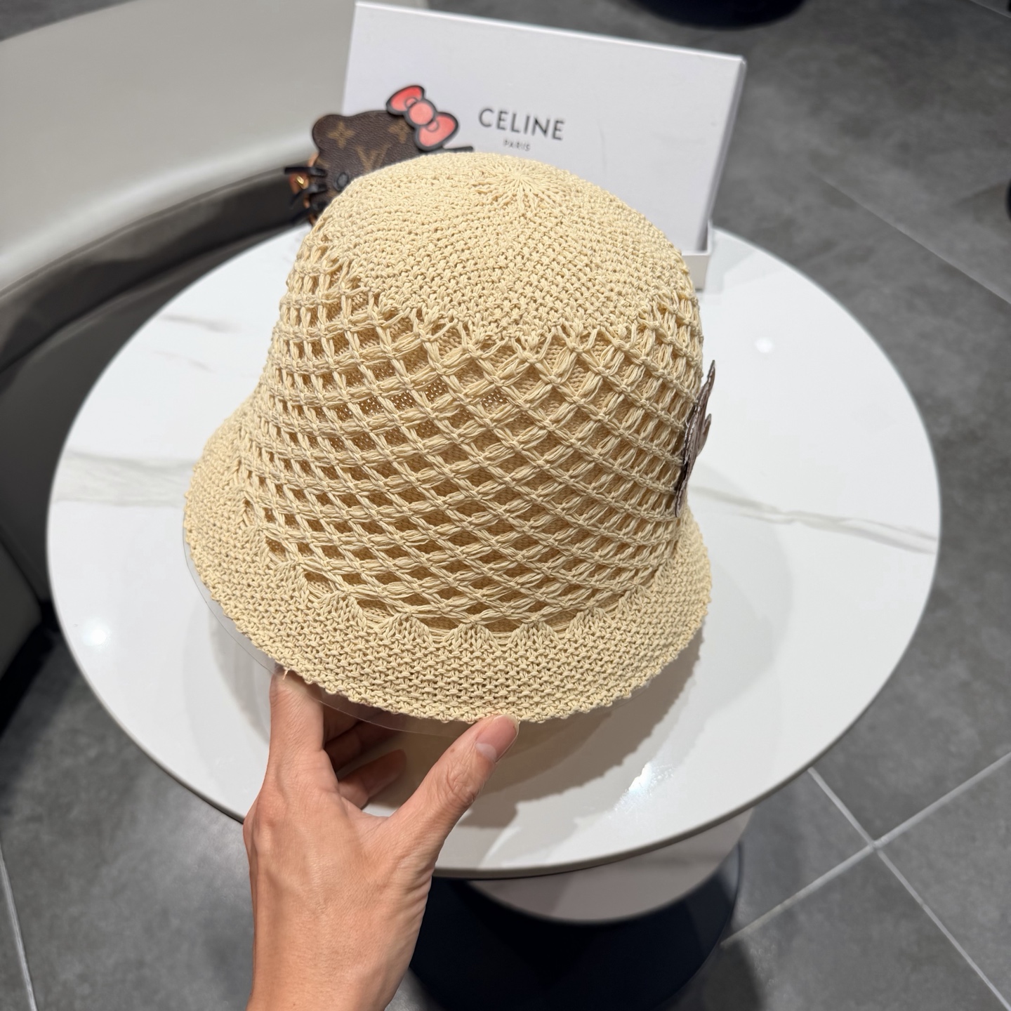 赛琳celine春夏时尚双面戴镂空透气针织渔夫帽韩版街拍经典小众高质感水桶帽