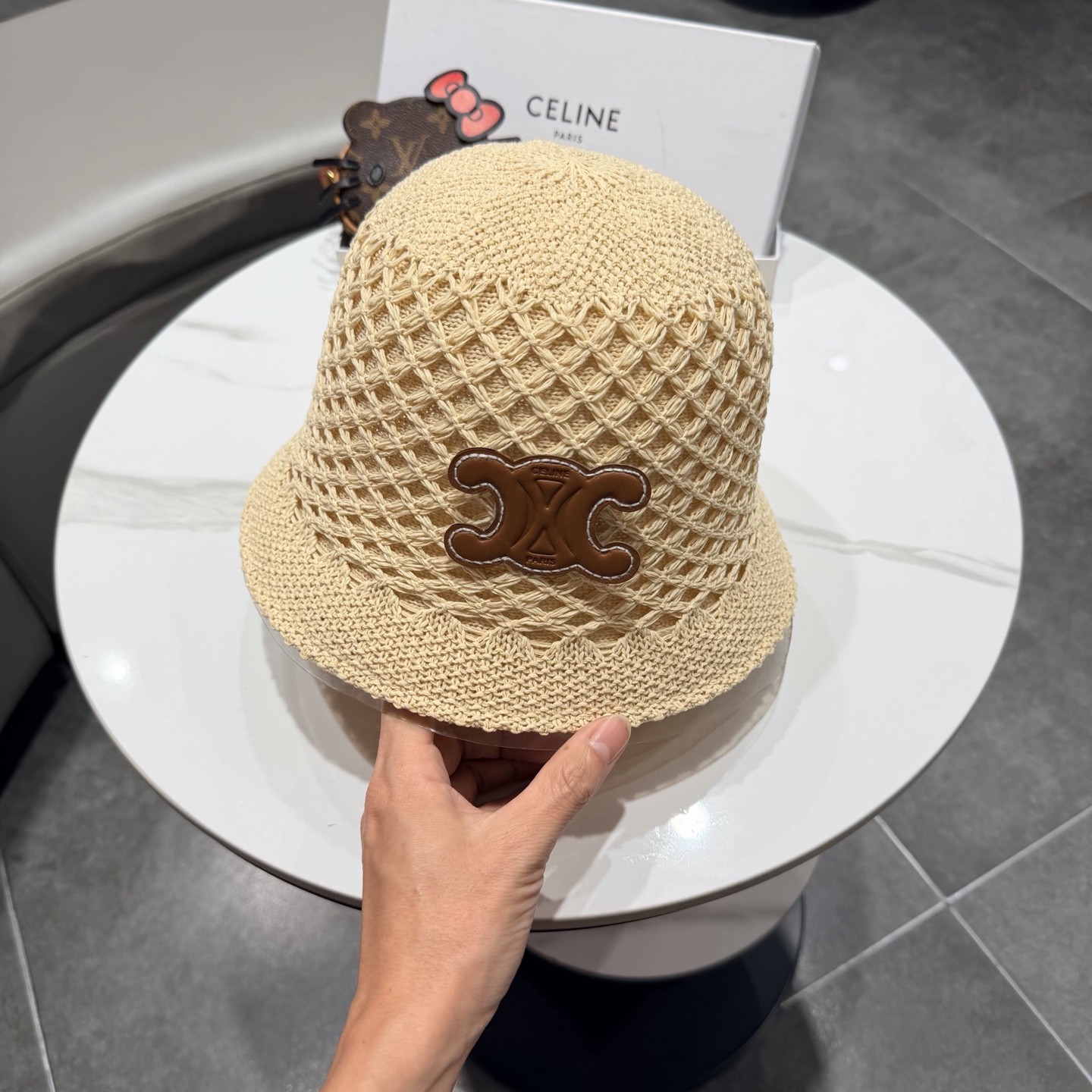 赛琳celine春夏时尚双面戴镂空透气针织渔夫帽韩版街拍经典小众高质感水桶帽