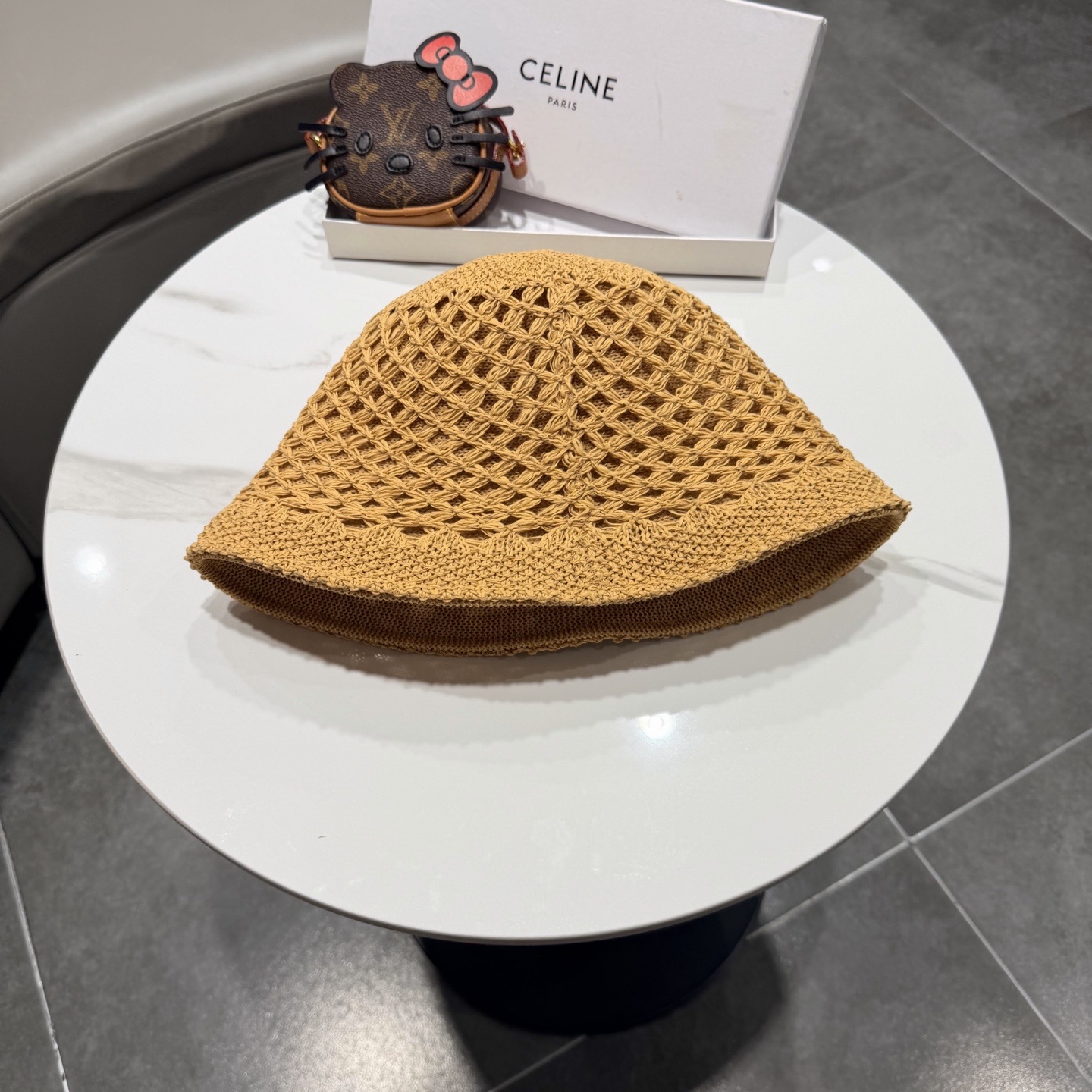 赛琳celine春夏时尚双面戴镂空透气针织渔夫帽韩版街拍经典小众高质感水桶帽