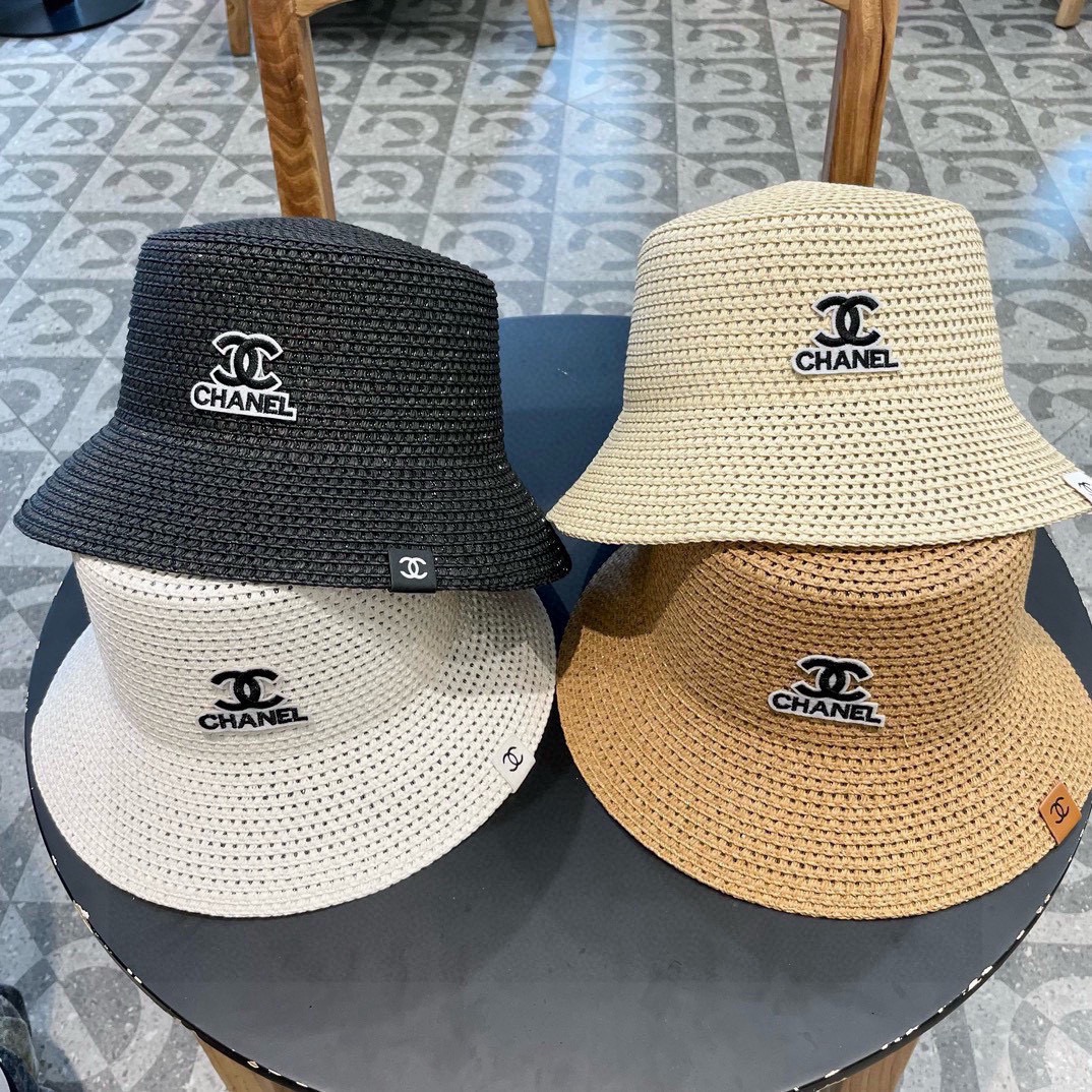 Chanel香奈儿春夏草帽新款镂空透气渔夫帽针织定型小桶帽
