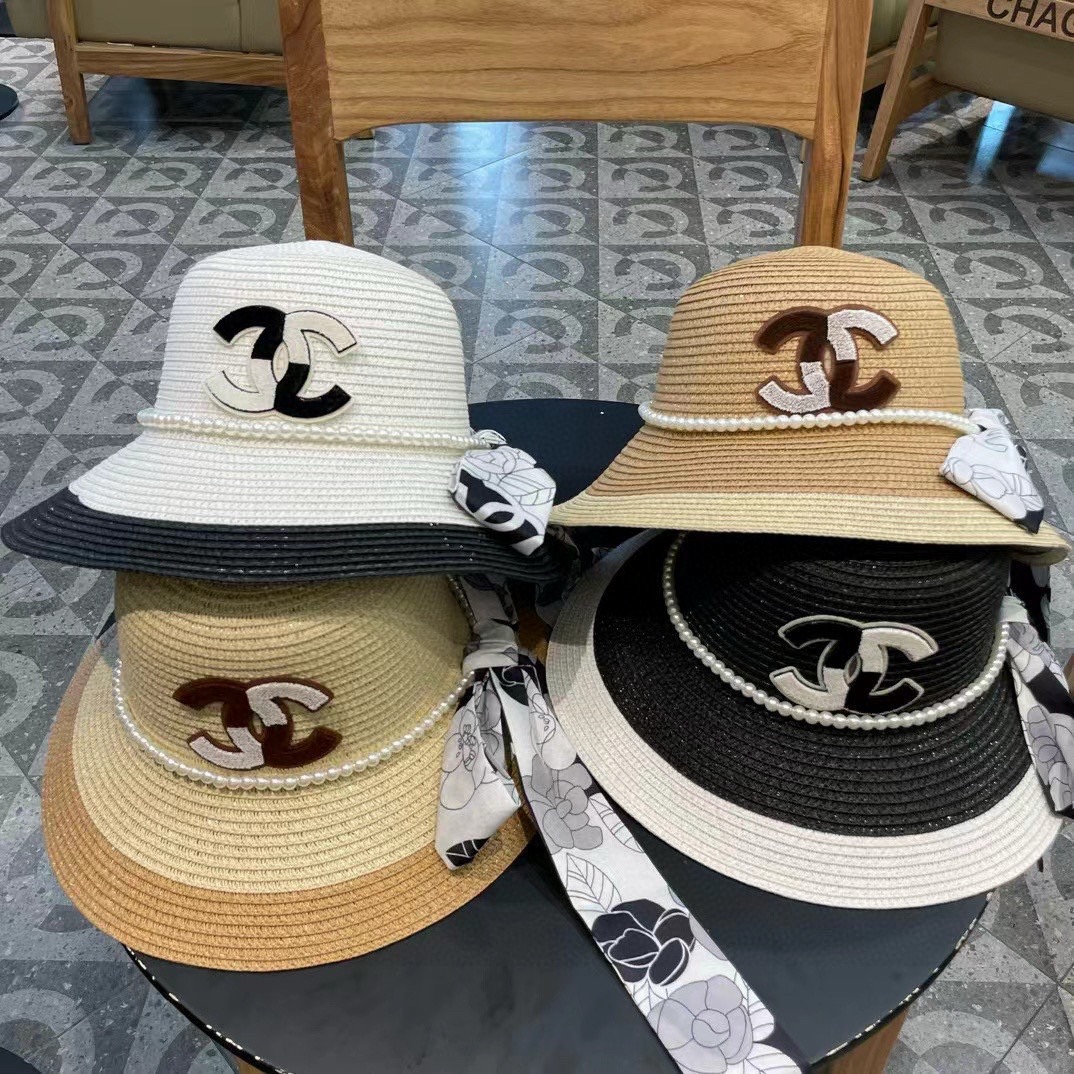 香奈儿CHANEL新款草帽山茶花丝带，名媛风，细节待上，夏季防晒防紫外线，出行必备，百搭好看