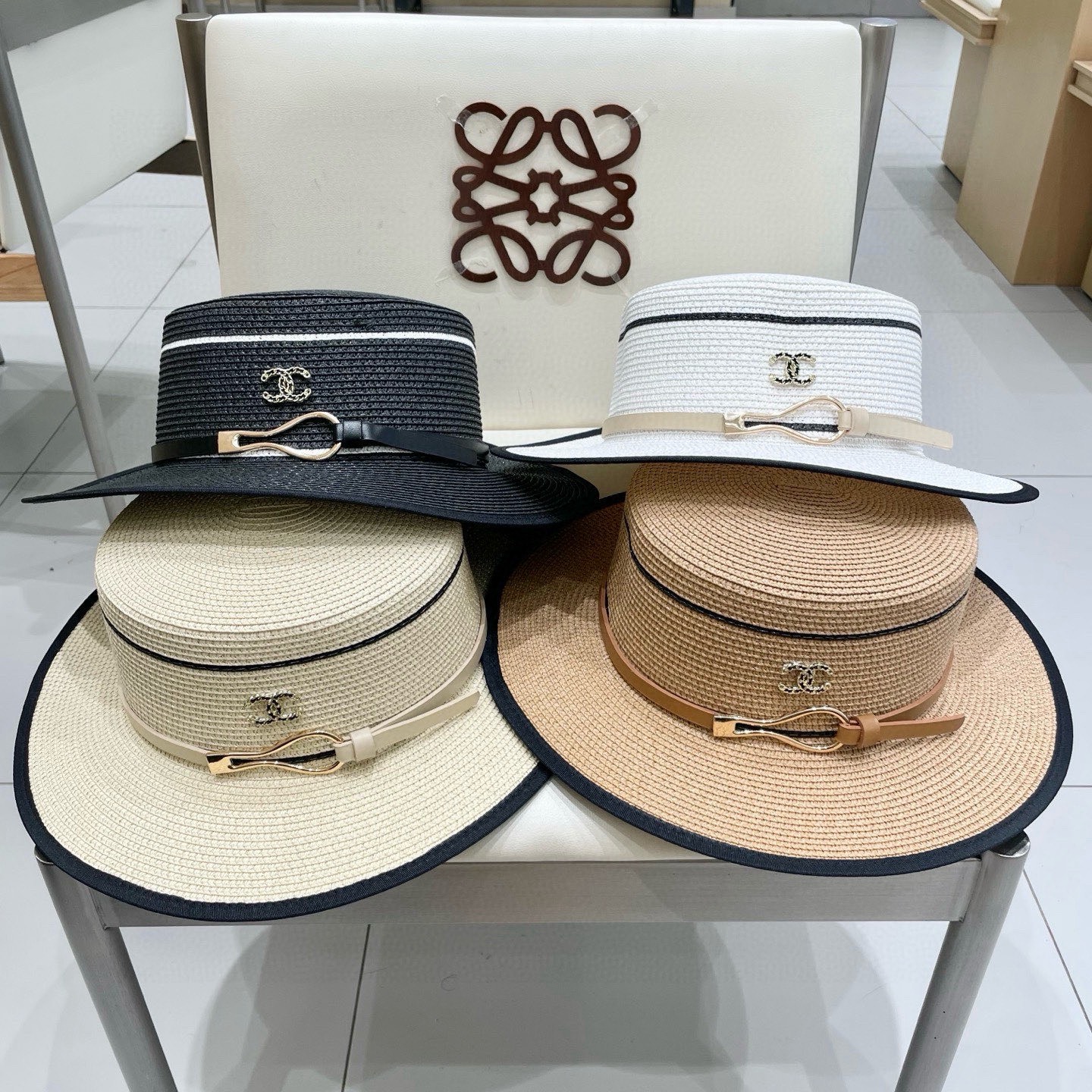 Chanel香奈儿平顶草帽，礼帽，头围57cm​
