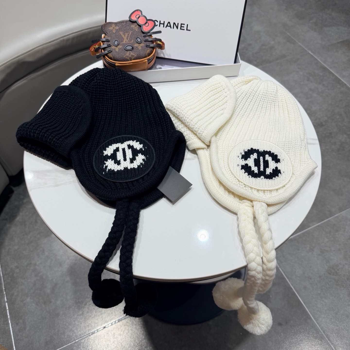 chanel香奈儿网红针织毛线帽冬女针织羊毛绒套头护耳包头帽防寒挡风加厚保暖