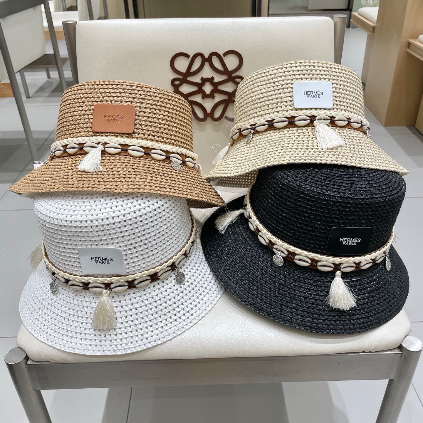 爱马仕新款镂空草帽，水桶礼帽，头围57cm
