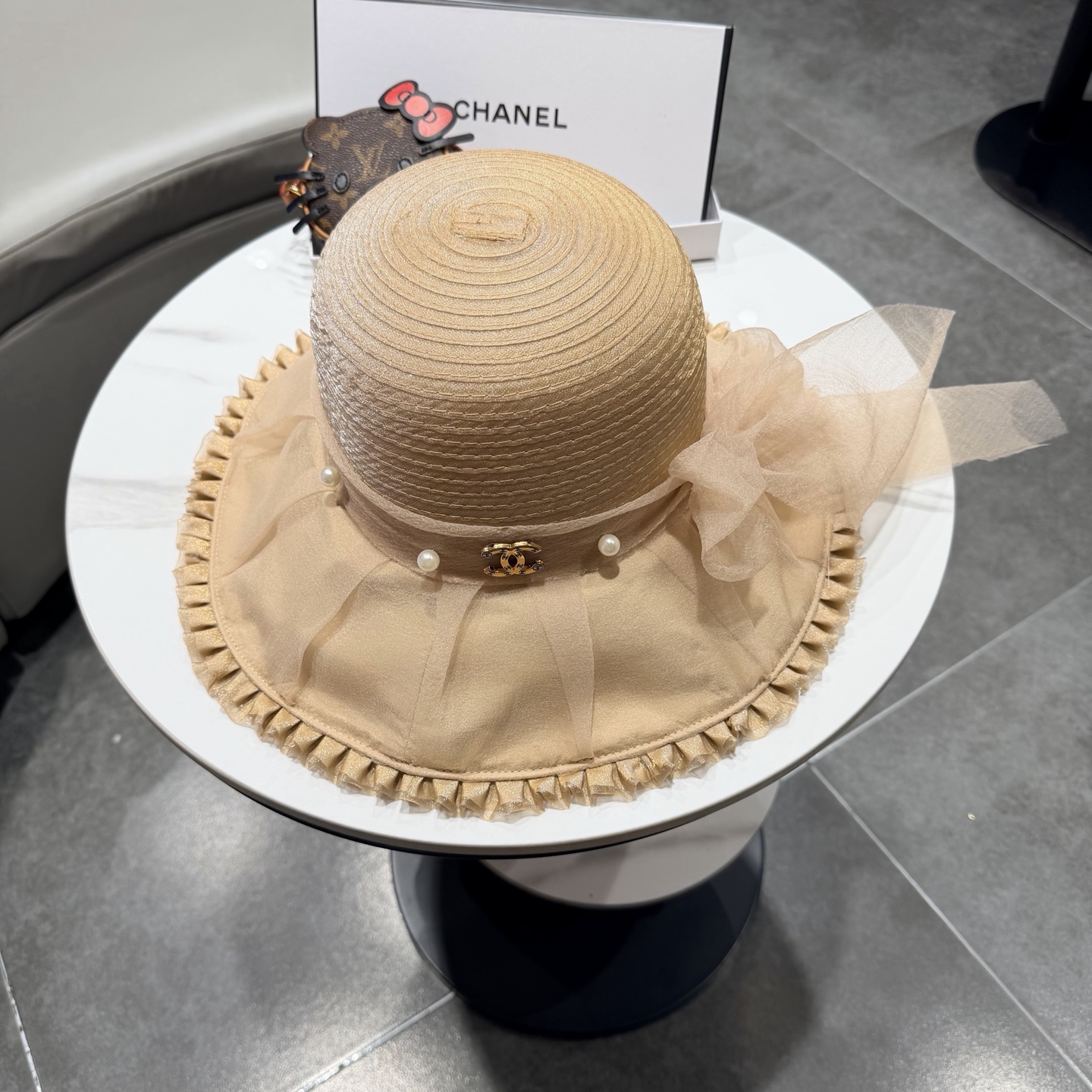 chanel香奈儿朵澜法式复古帽子女网纱赫本草帽折叠草编户外遮阳帽防晒帽紫外线