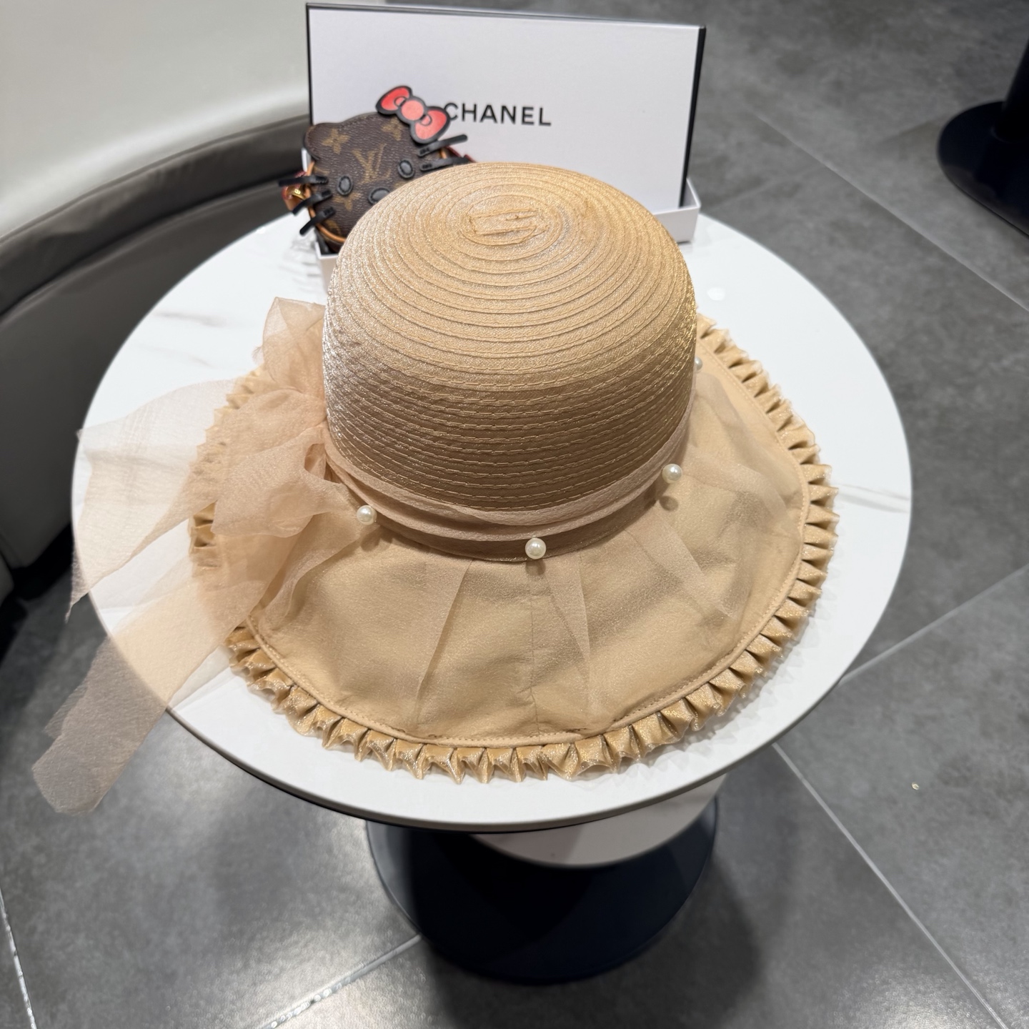 chanel香奈儿朵澜法式复古帽子女网纱赫本草帽折叠草编户外遮阳帽防晒帽紫外线