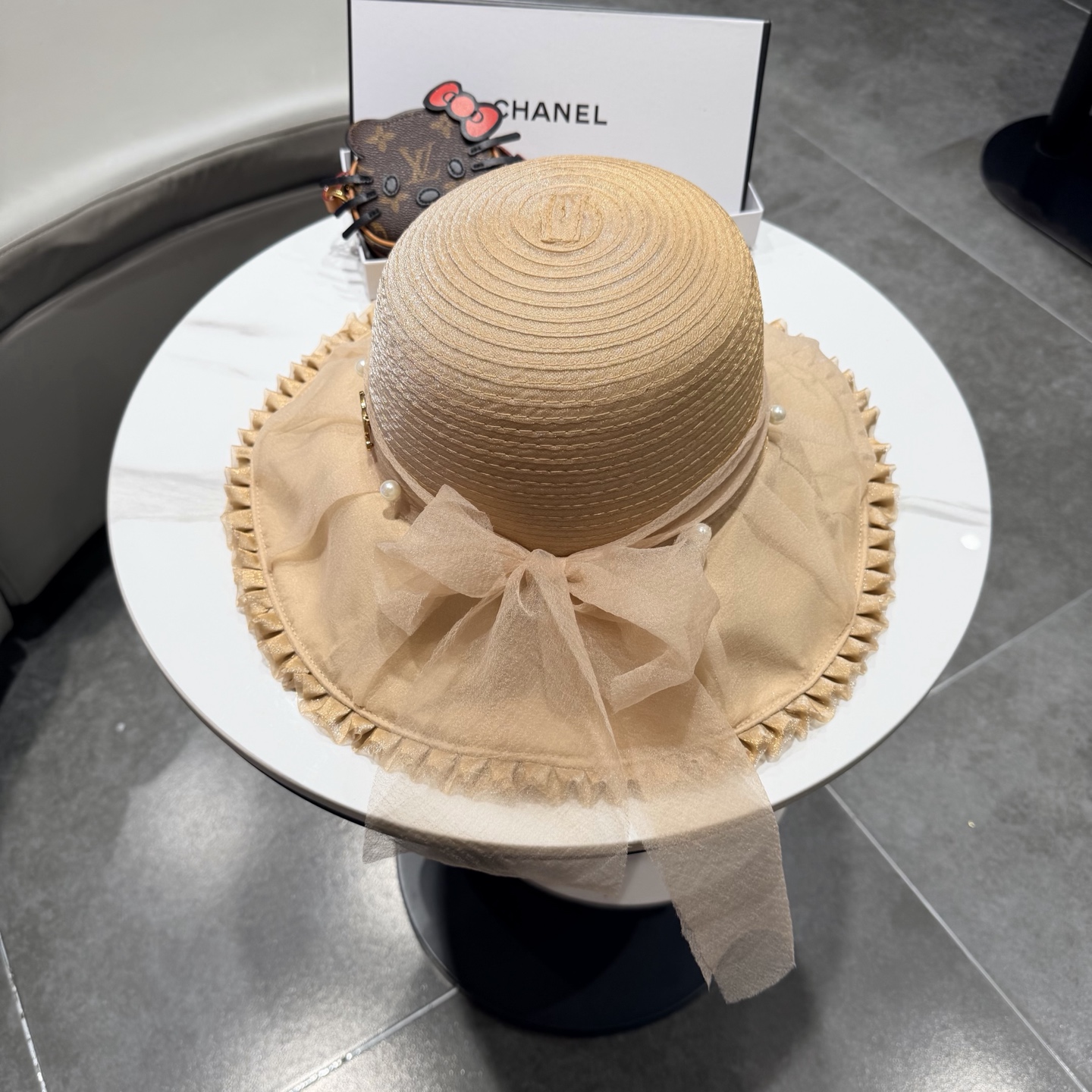 chanel香奈儿朵澜法式复古帽子女网纱赫本草帽折叠草编户外遮阳帽防晒帽紫外线