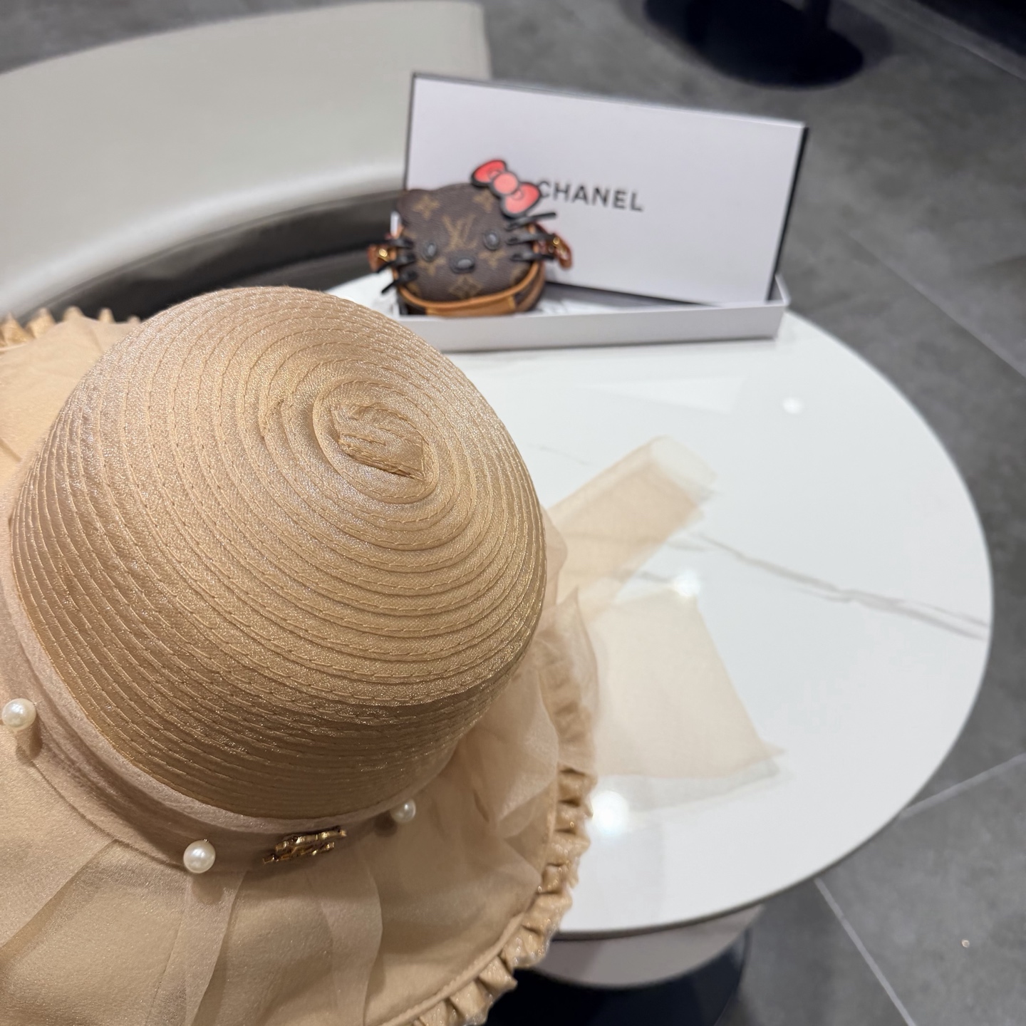 chanel香奈儿朵澜法式复古帽子女网纱赫本草帽折叠草编户外遮阳帽防晒帽紫外线