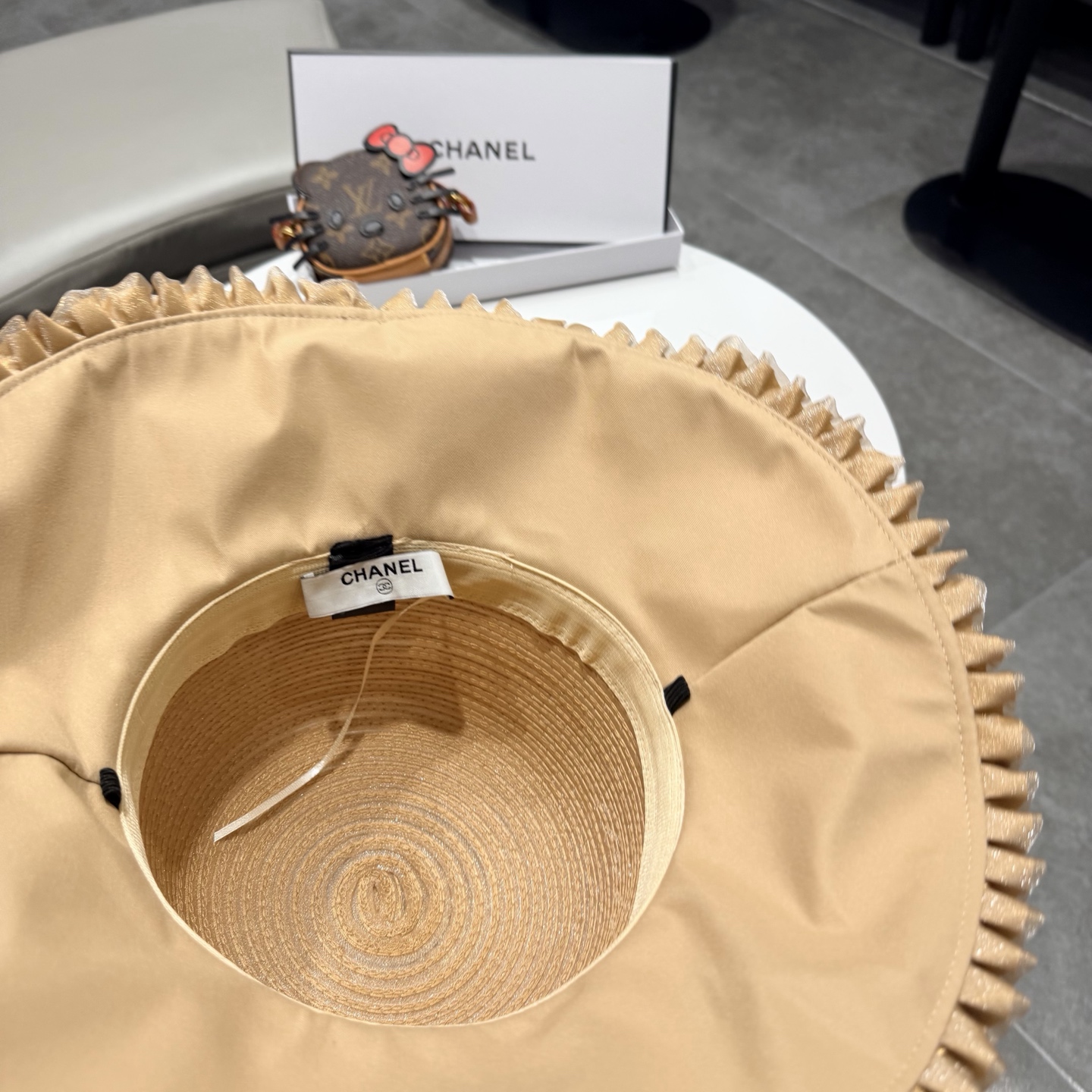 chanel香奈儿朵澜法式复古帽子女网纱赫本草帽折叠草编户外遮阳帽防晒帽紫外线