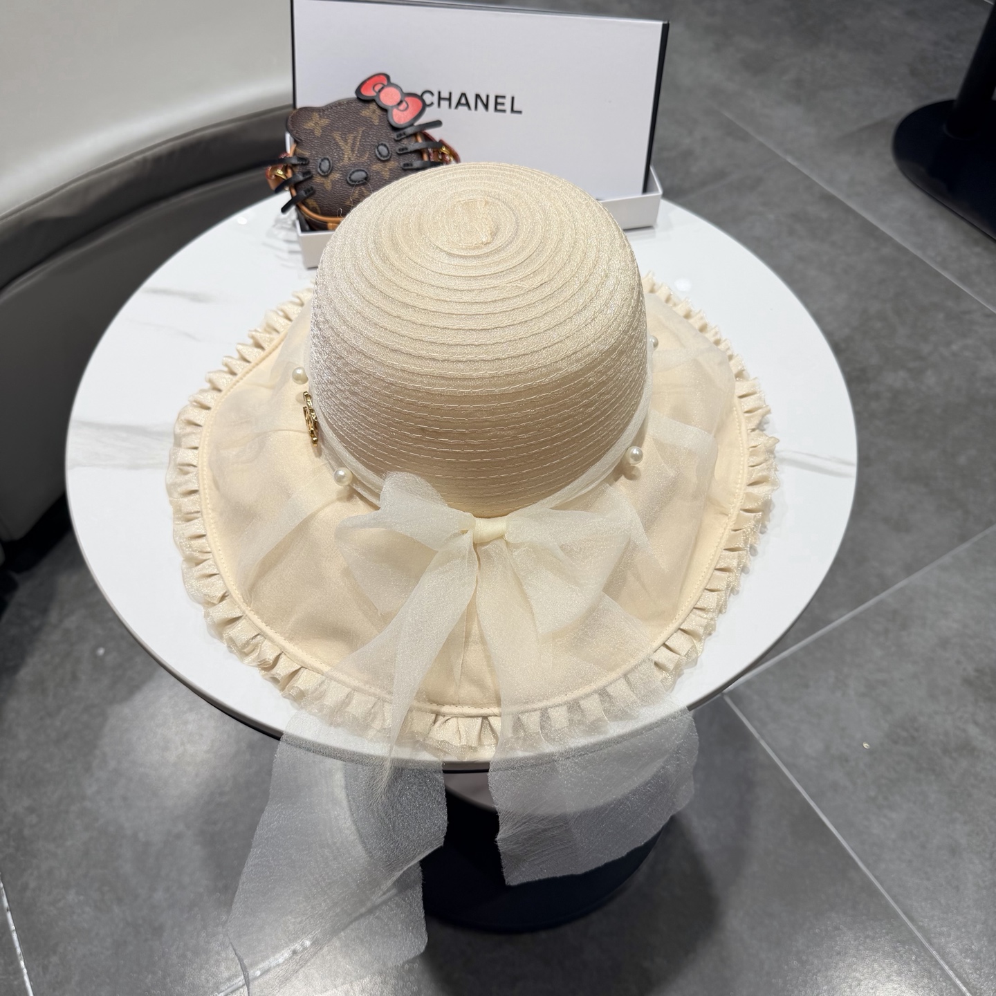 chanel香奈儿朵澜法式复古帽子女网纱赫本草帽折叠草编户外遮阳帽防晒帽紫外线