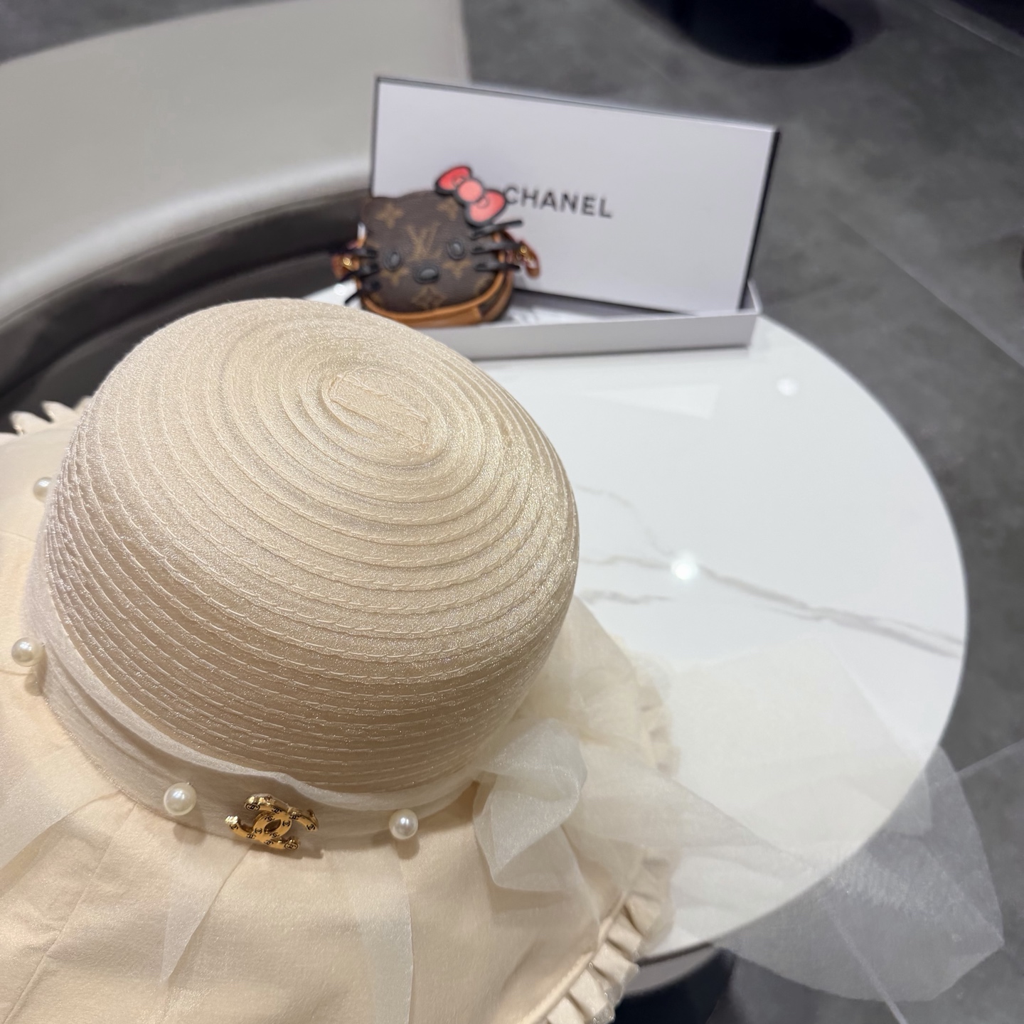 chanel香奈儿朵澜法式复古帽子女网纱赫本草帽折叠草编户外遮阳帽防晒帽紫外线