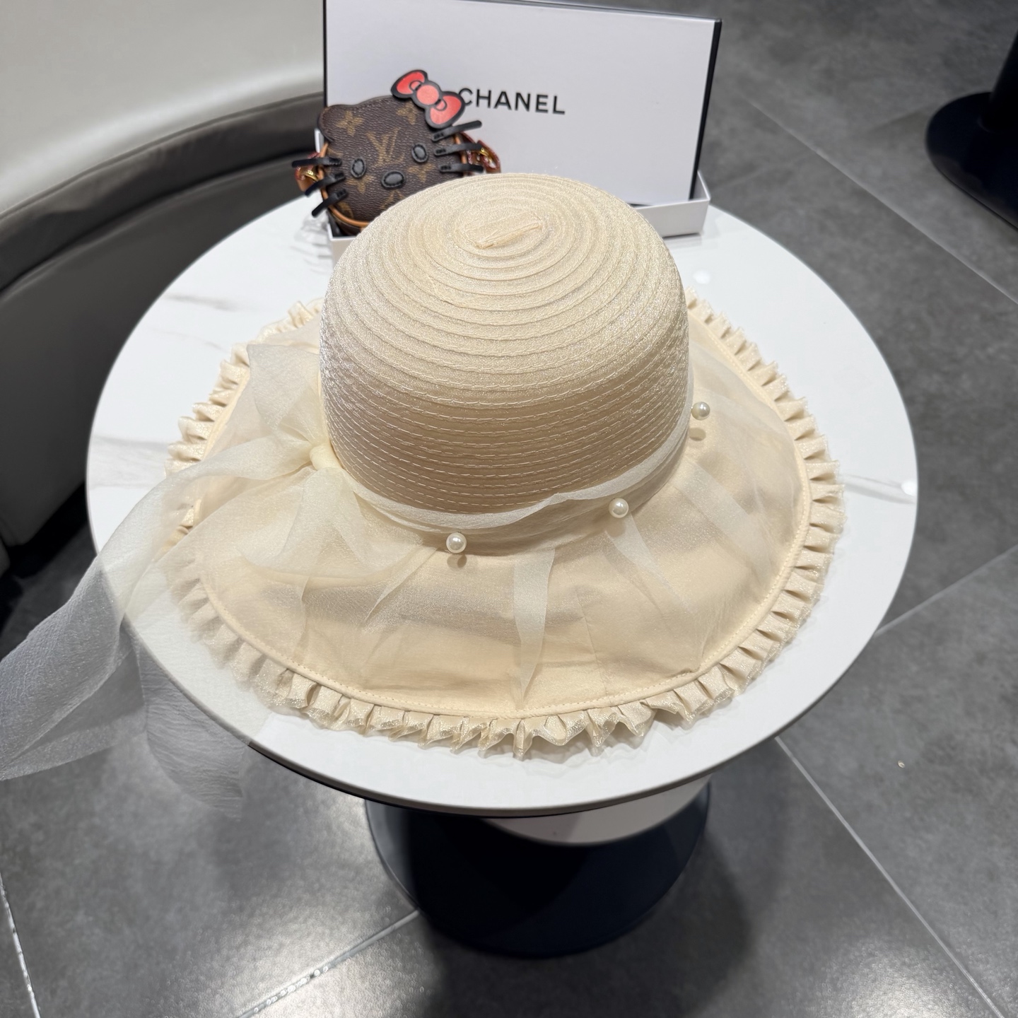 chanel香奈儿朵澜法式复古帽子女网纱赫本草帽折叠草编户外遮阳帽防晒帽紫外线