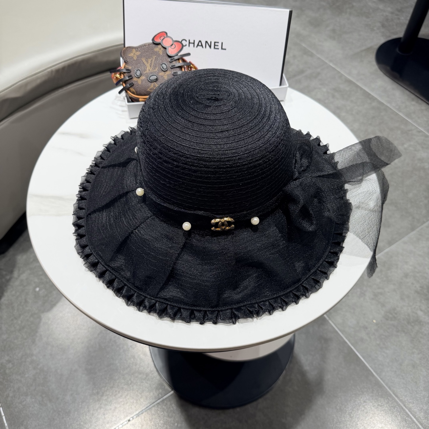 chanel香奈儿朵澜法式复古帽子女网纱赫本草帽折叠草编户外遮阳帽防晒帽紫外线