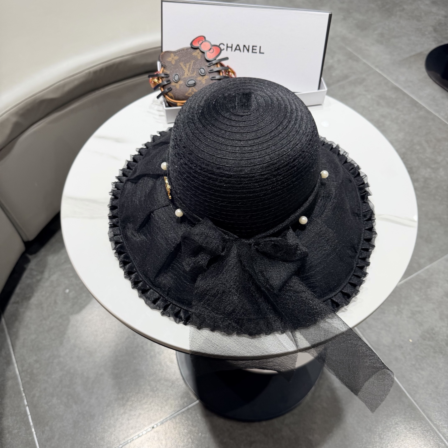 chanel香奈儿朵澜法式复古帽子女网纱赫本草帽折叠草编户外遮阳帽防晒帽紫外线