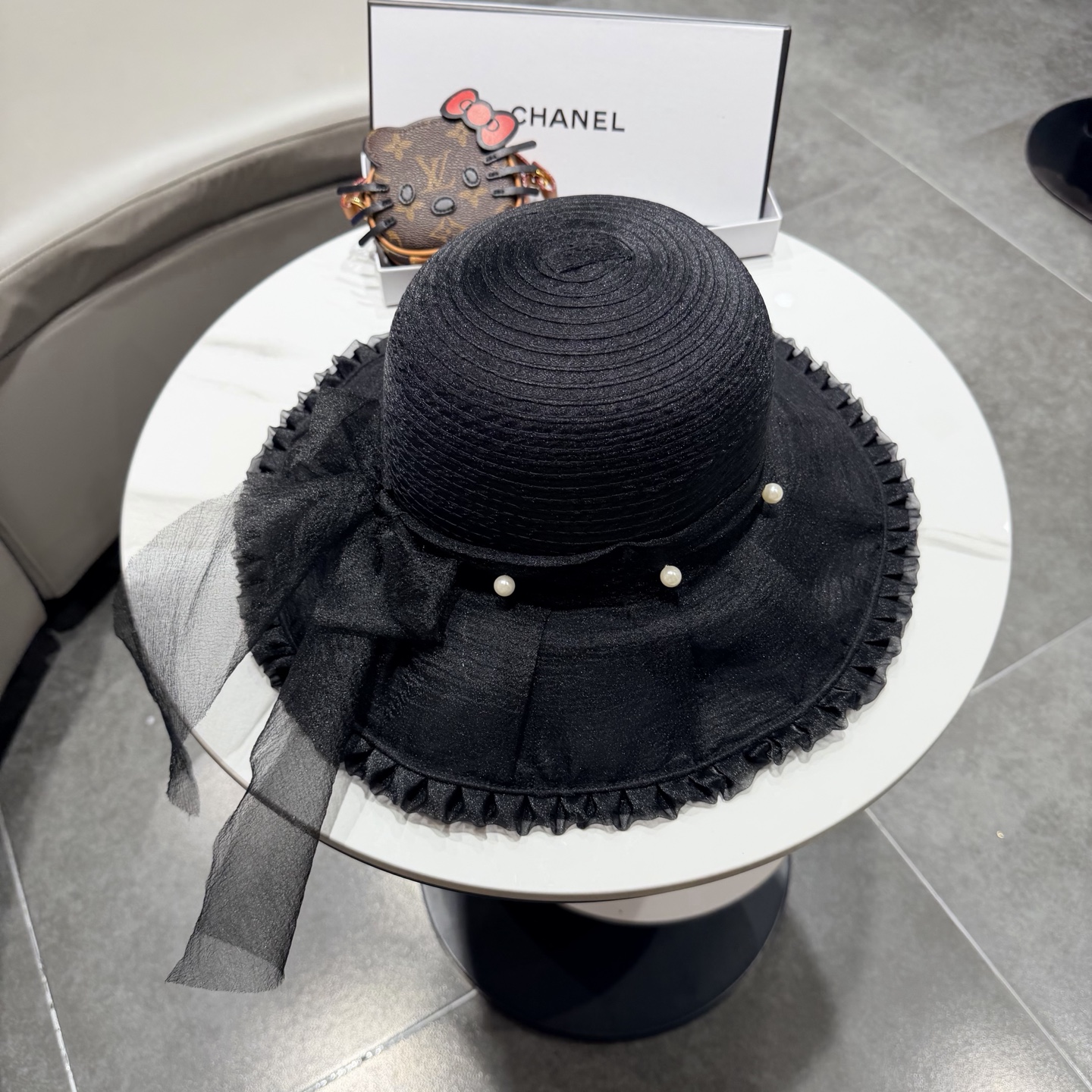 chanel香奈儿朵澜法式复古帽子女网纱赫本草帽折叠草编户外遮阳帽防晒帽紫外线