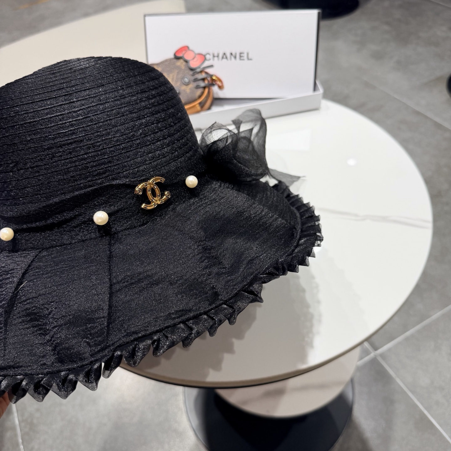 chanel香奈儿朵澜法式复古帽子女网纱赫本草帽折叠草编户外遮阳帽防晒帽紫外线