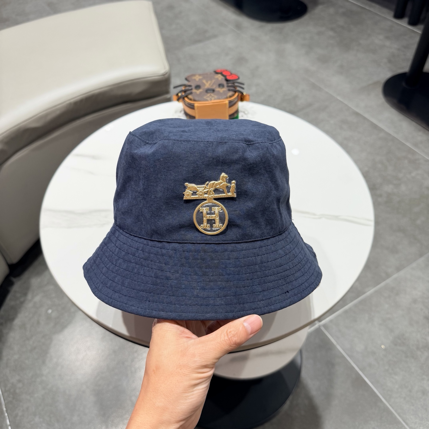 爱马仕 2026夏季新款条纹蝴蝶结帽子女休闲百搭渔夫帽户外遮阳防晒太阳帽