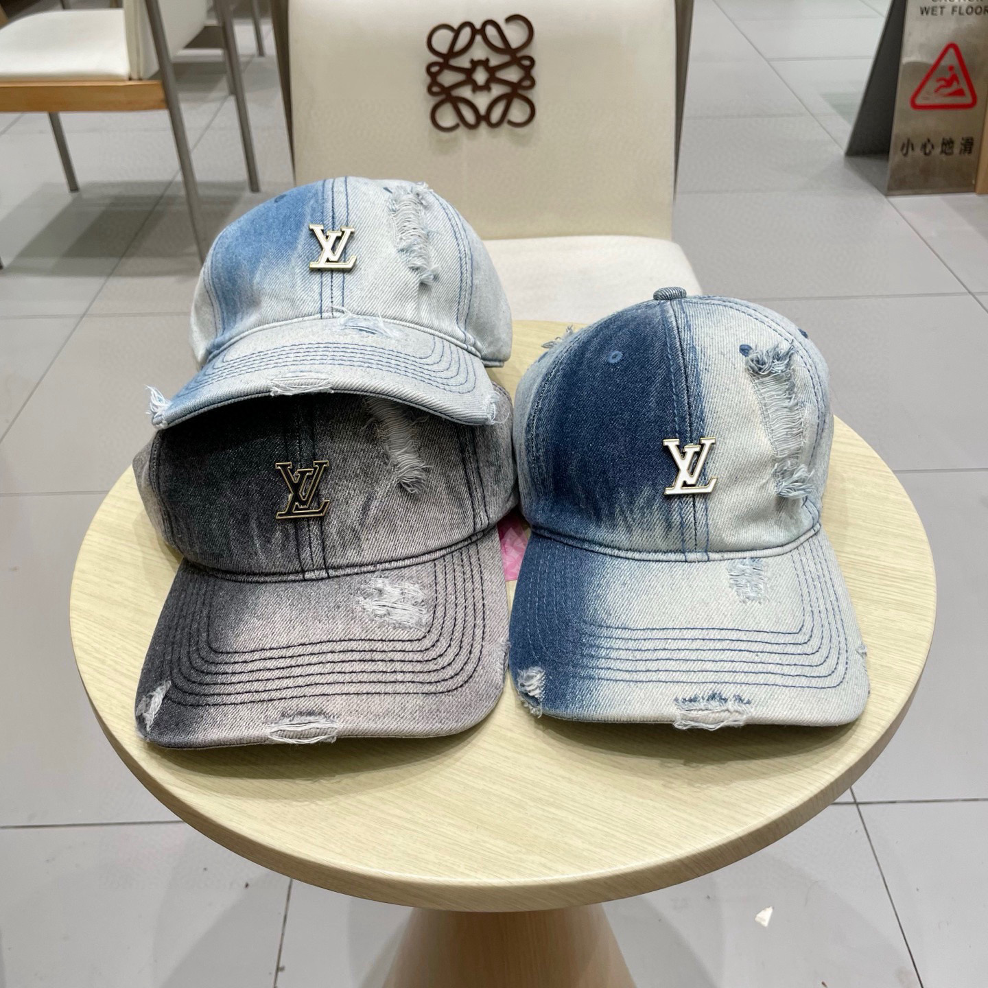 Lv路易威登水洗做旧破洞牛仔棒球帽女复古宽帽檐显脸遮阳百搭情侣鸭舌帽男潮