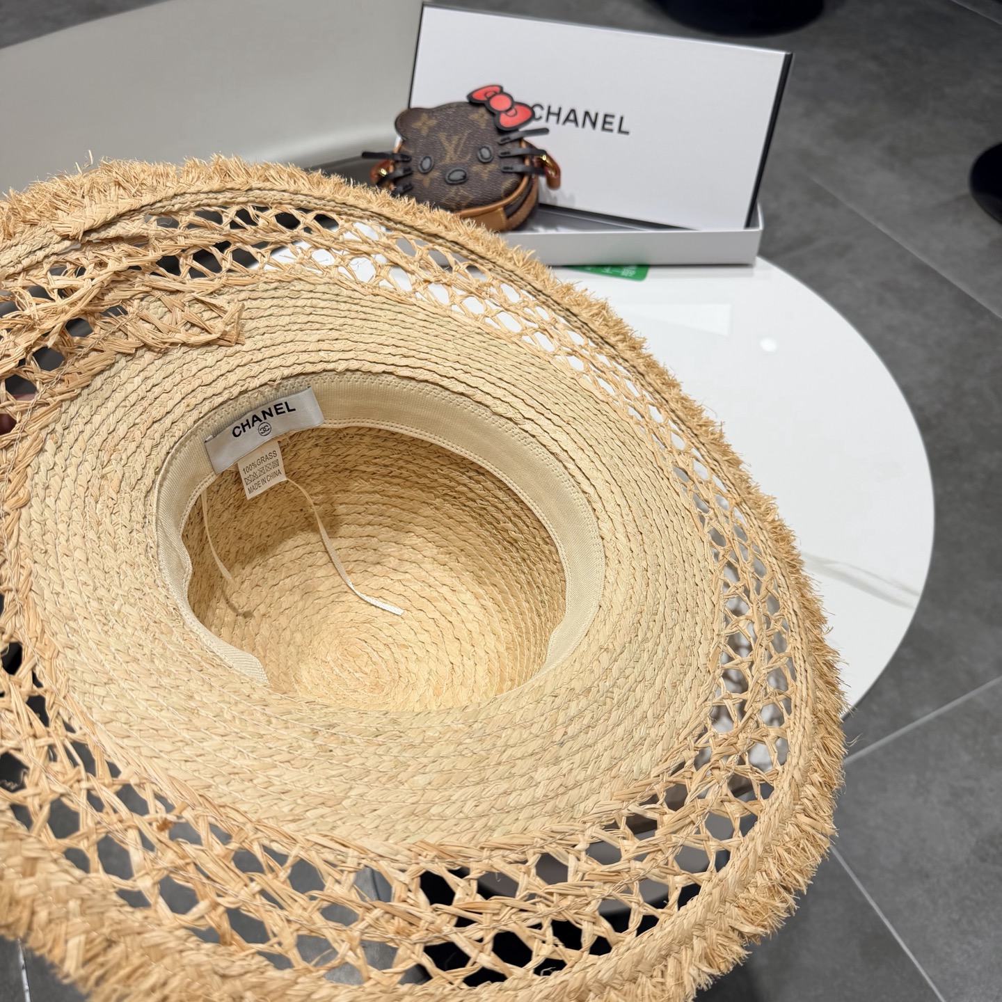 chabel香奈儿拉菲草帽飘带草帽大檐度假遮阳帽蝴蝶结沙滩防晒加厚拉菲草