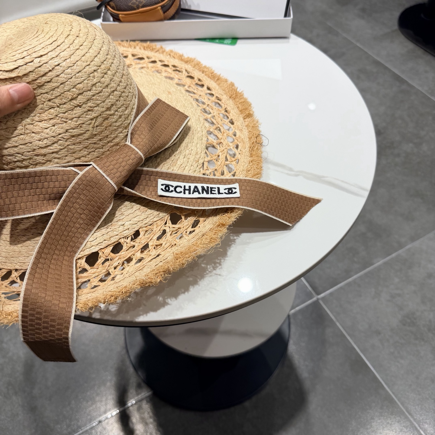 chabel香奈儿拉菲草帽飘带草帽大檐度假遮阳帽蝴蝶结沙滩防晒加厚拉菲草