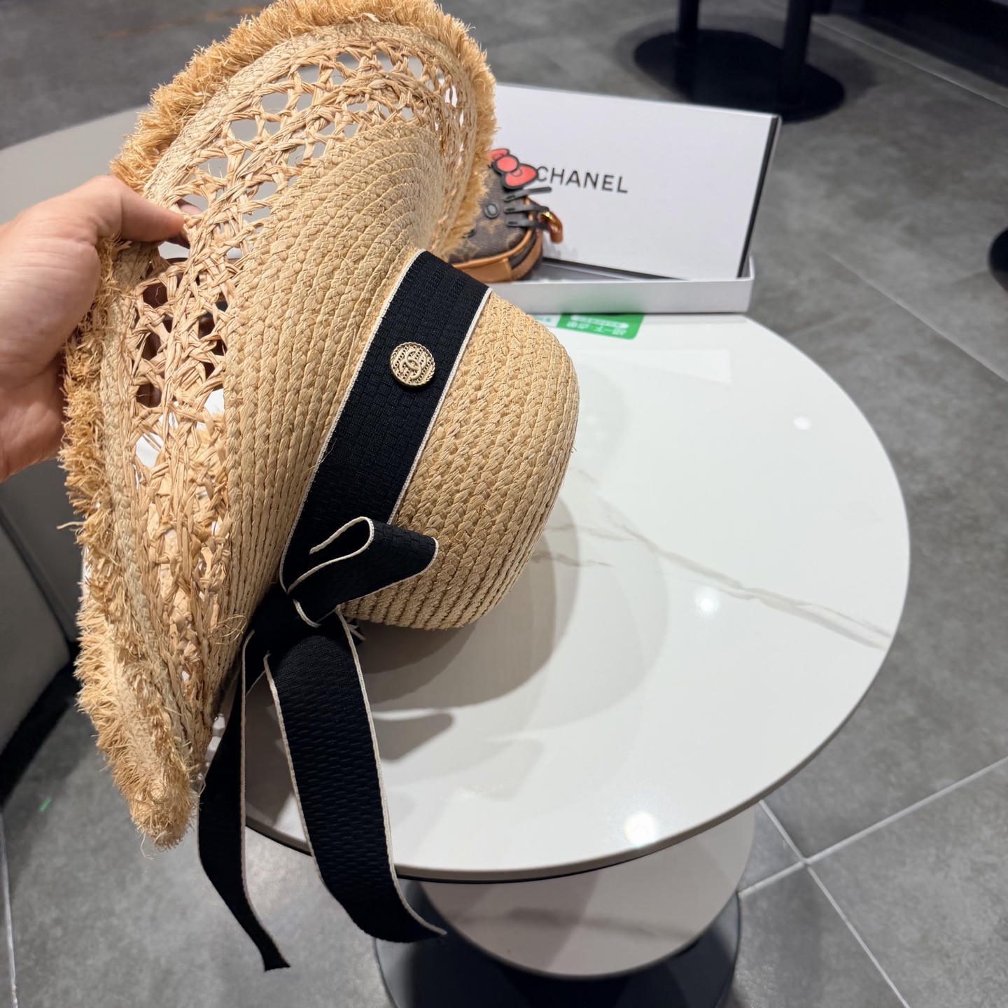 chabel香奈儿拉菲草帽飘带草帽大檐度假遮阳帽蝴蝶结沙滩防晒加厚拉菲草