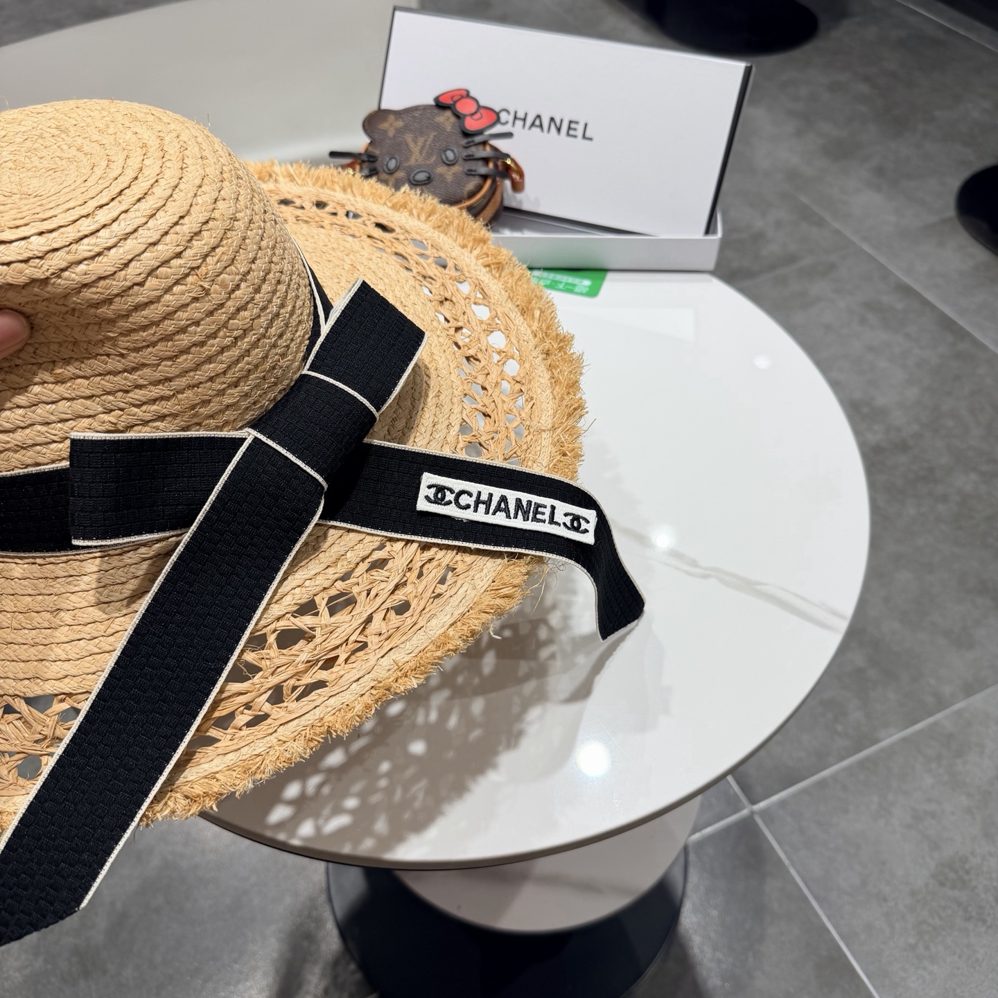 chabel香奈儿拉菲草帽飘带草帽大檐度假遮阳帽蝴蝶结沙滩防晒加厚拉菲草