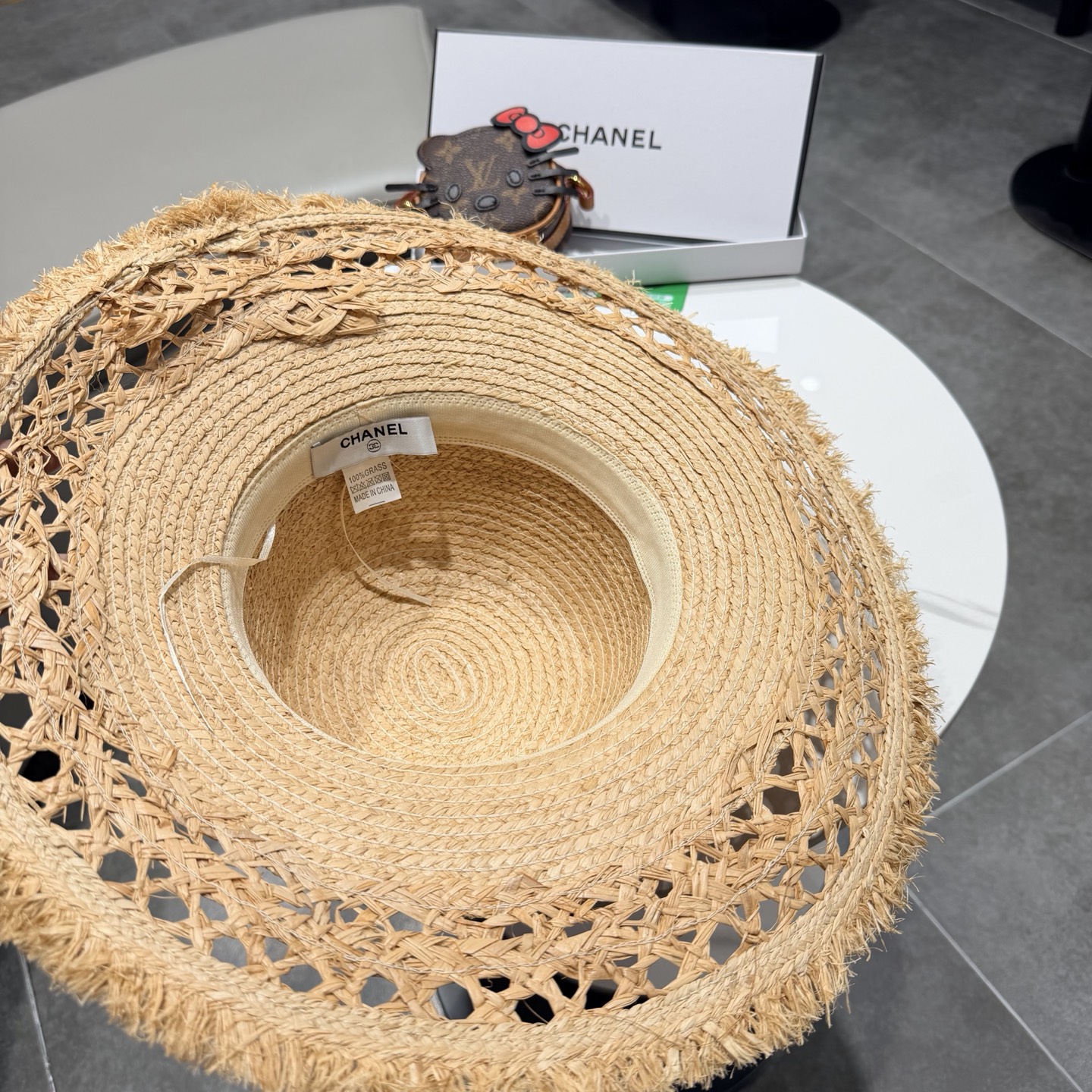 chabel香奈儿拉菲草帽飘带草帽大檐度假遮阳帽蝴蝶结沙滩防晒加厚拉菲草