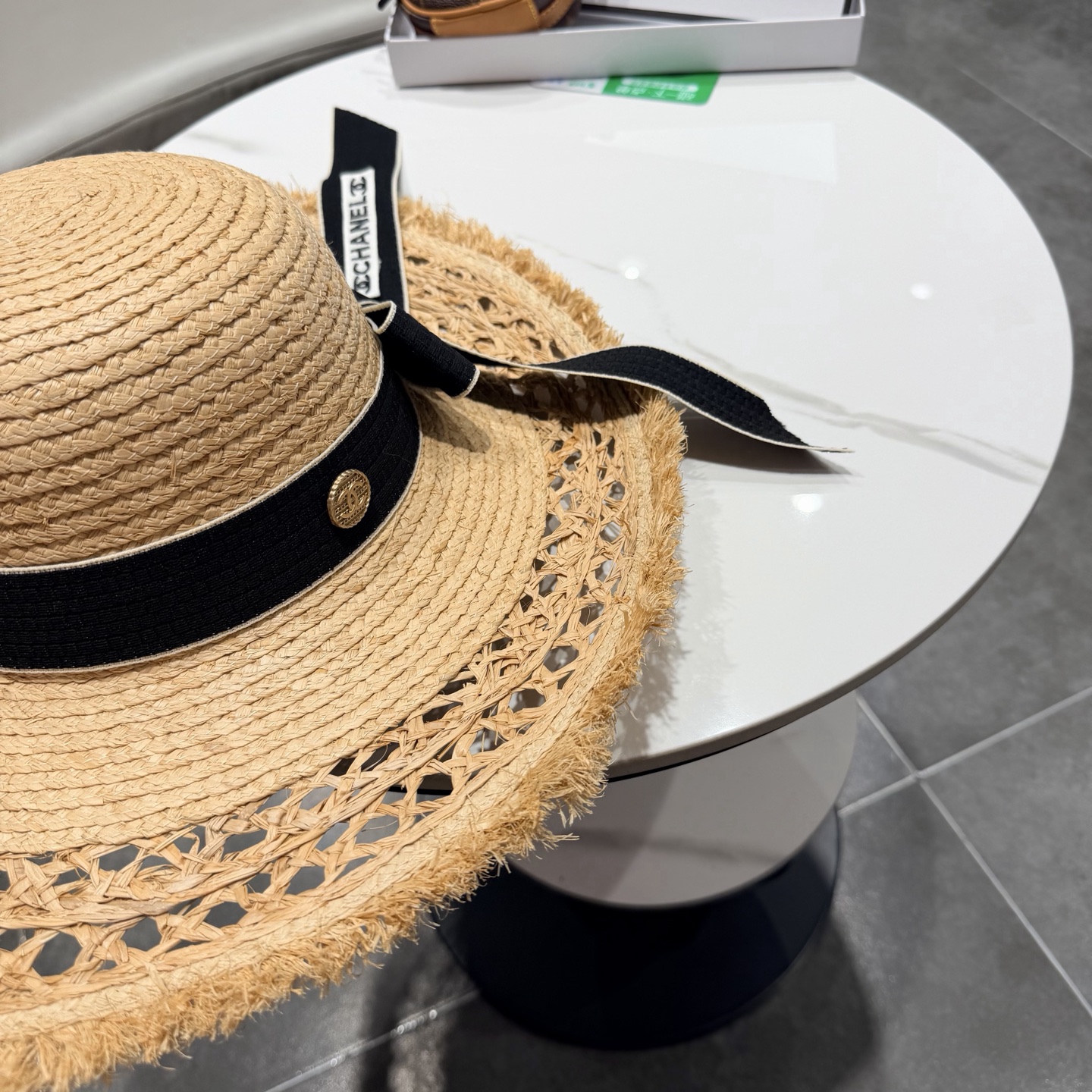 chabel香奈儿拉菲草帽飘带草帽大檐度假遮阳帽蝴蝶结沙滩防晒加厚拉菲草