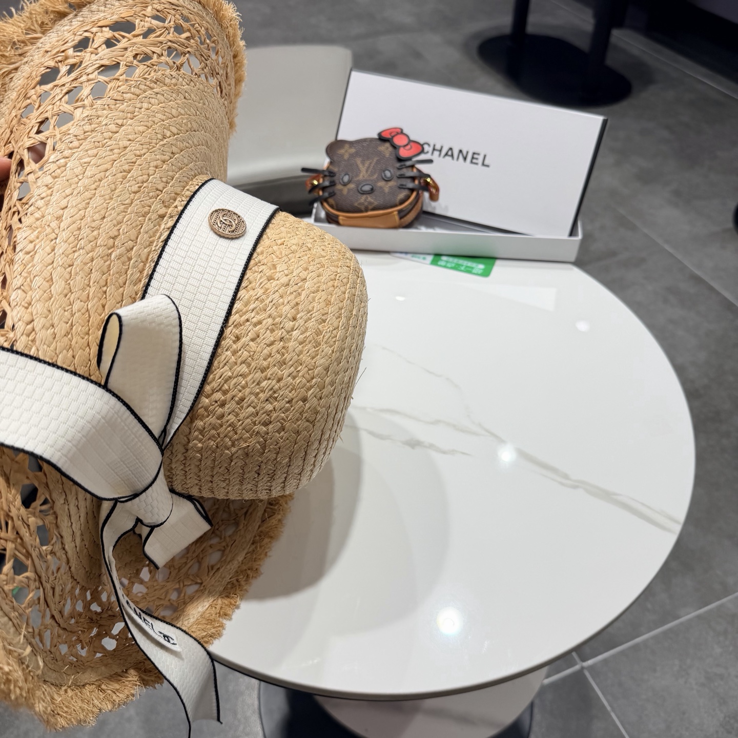 chabel香奈儿拉菲草帽飘带草帽大檐度假遮阳帽蝴蝶结沙滩防晒加厚拉菲草