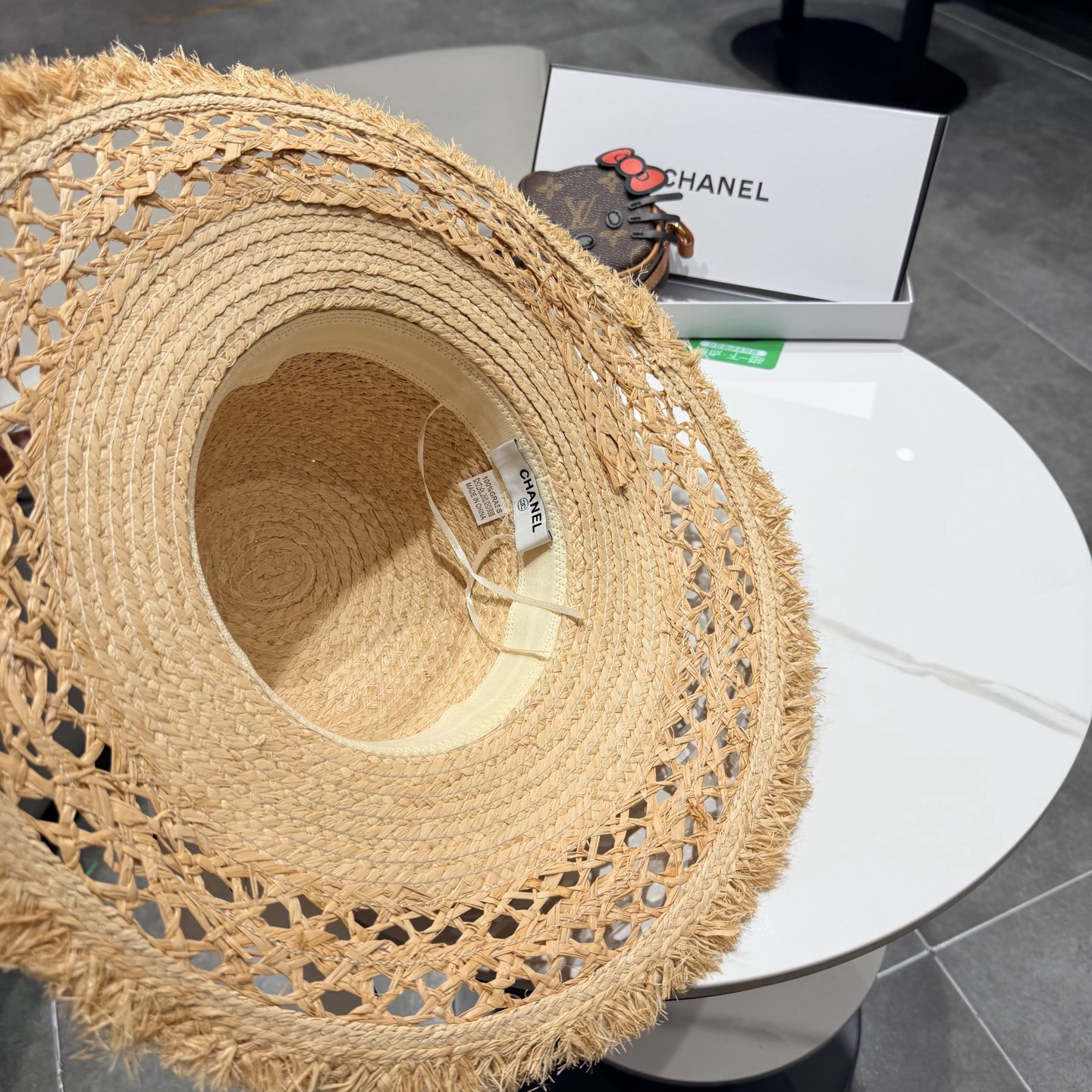 chabel香奈儿拉菲草帽飘带草帽大檐度假遮阳帽蝴蝶结沙滩防晒加厚拉菲草