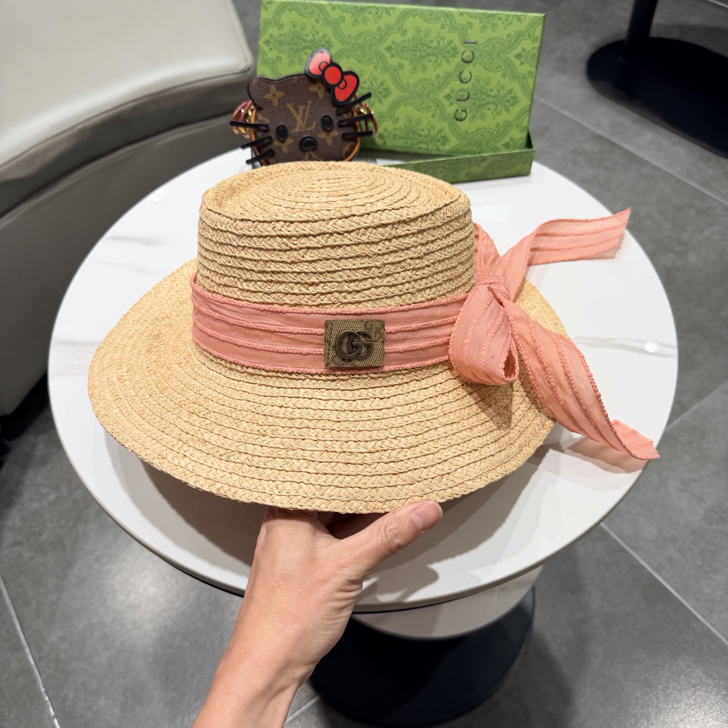 Gucci古奇新款拉菲草礼帽头围57cm