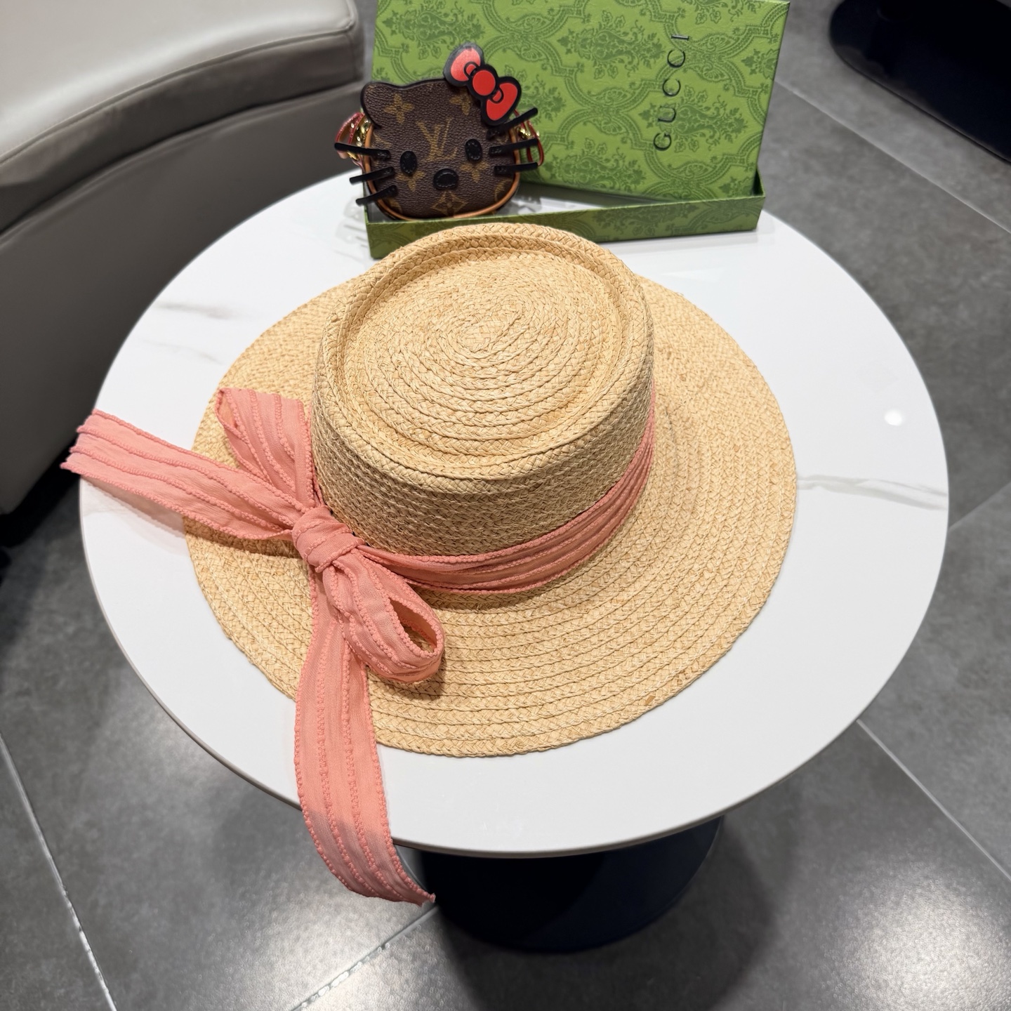 Gucci古奇新款拉菲草礼帽头围57cm