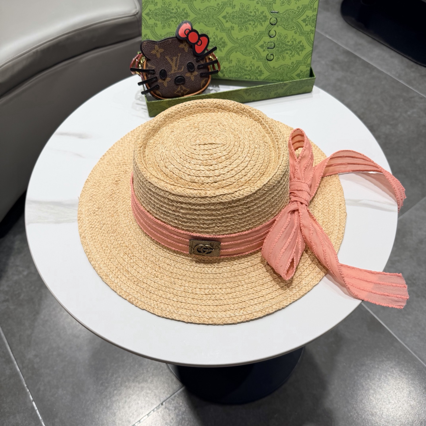 Gucci古奇新款拉菲草礼帽头围57cm