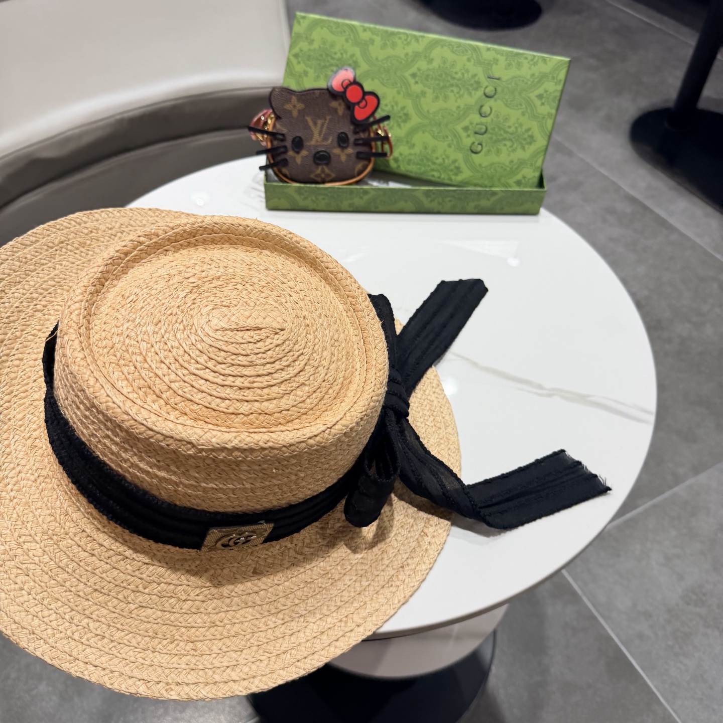 Gucci古奇新款拉菲草礼帽头围57cm