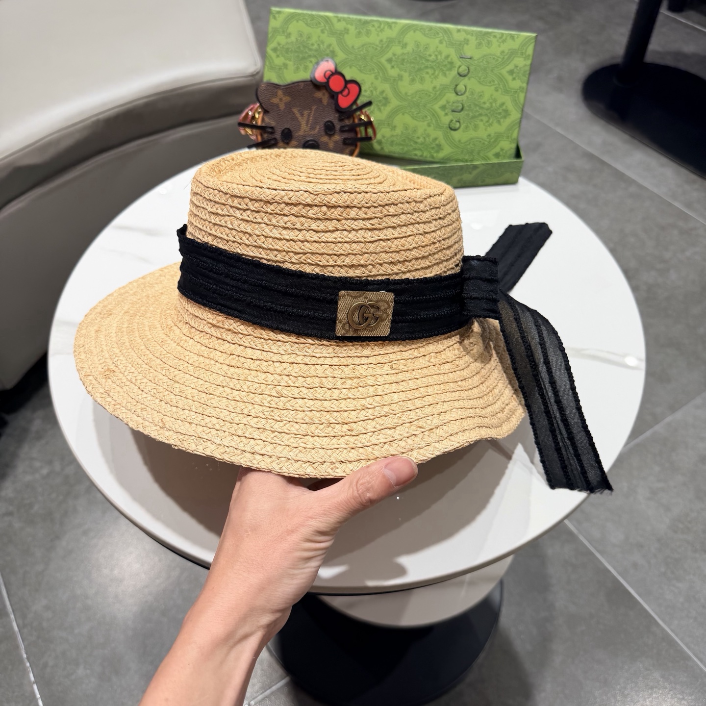 Gucci古奇新款拉菲草礼帽头围57cm