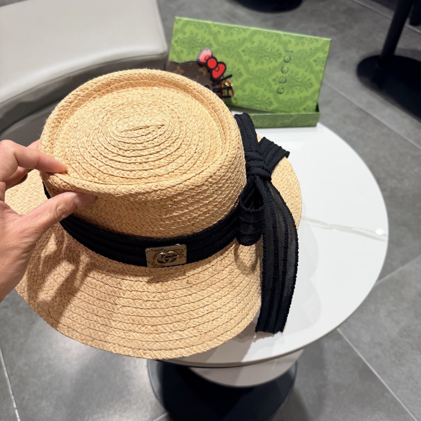 Gucci古奇新款拉菲草礼帽头围57cm