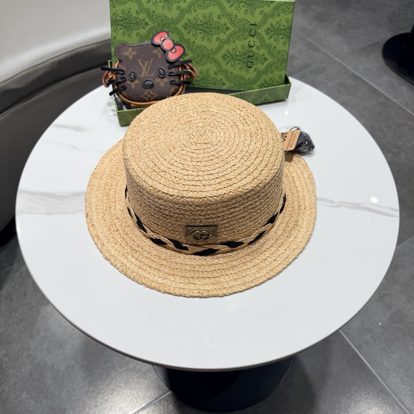 Cucci古奇新款 拉菲草礼帽，头围57cm