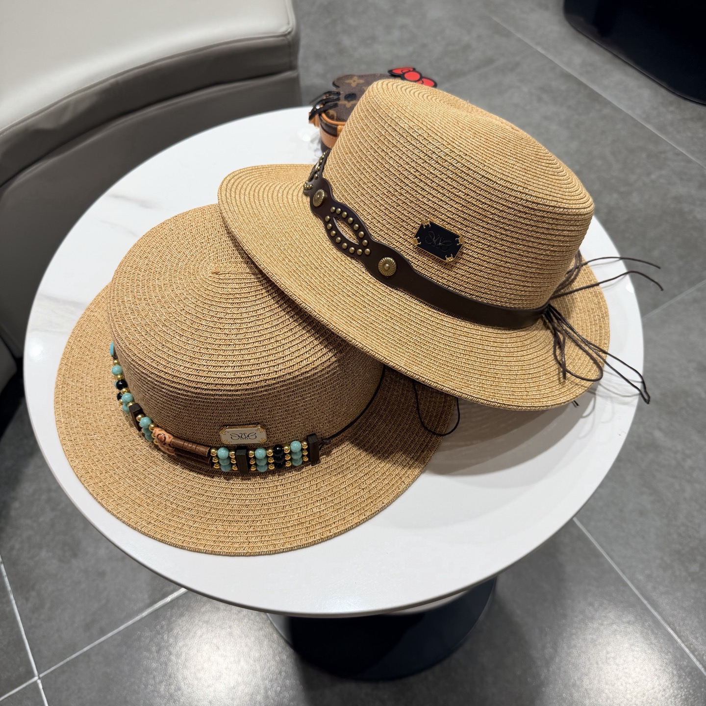 罗意威风复古平顶帽子女夏季防晒草帽国潮平沿帽海边度假百搭遮阳帽